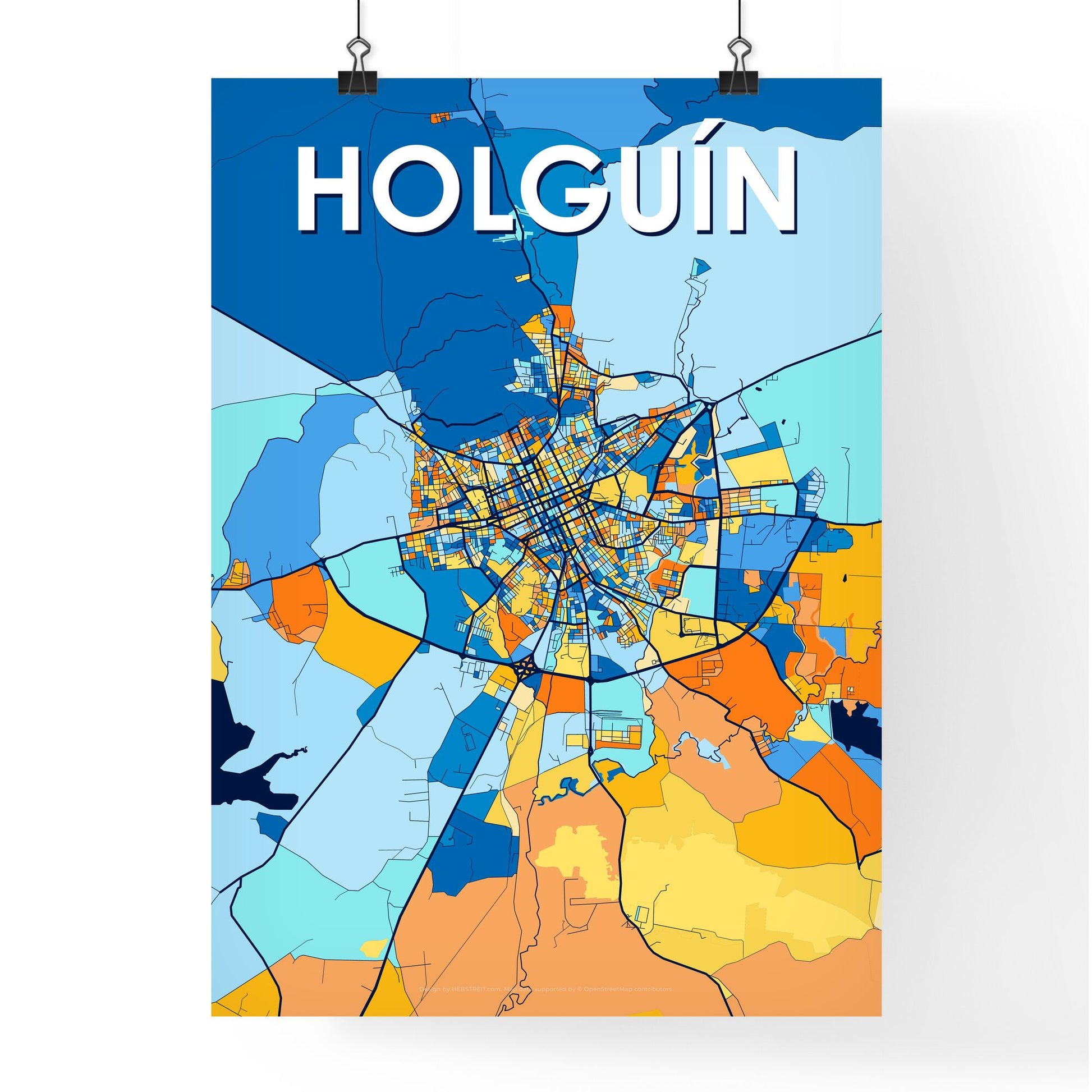 HOLGUÍN CUBA Vibrant Colorful Art Map Poster Blue Orange