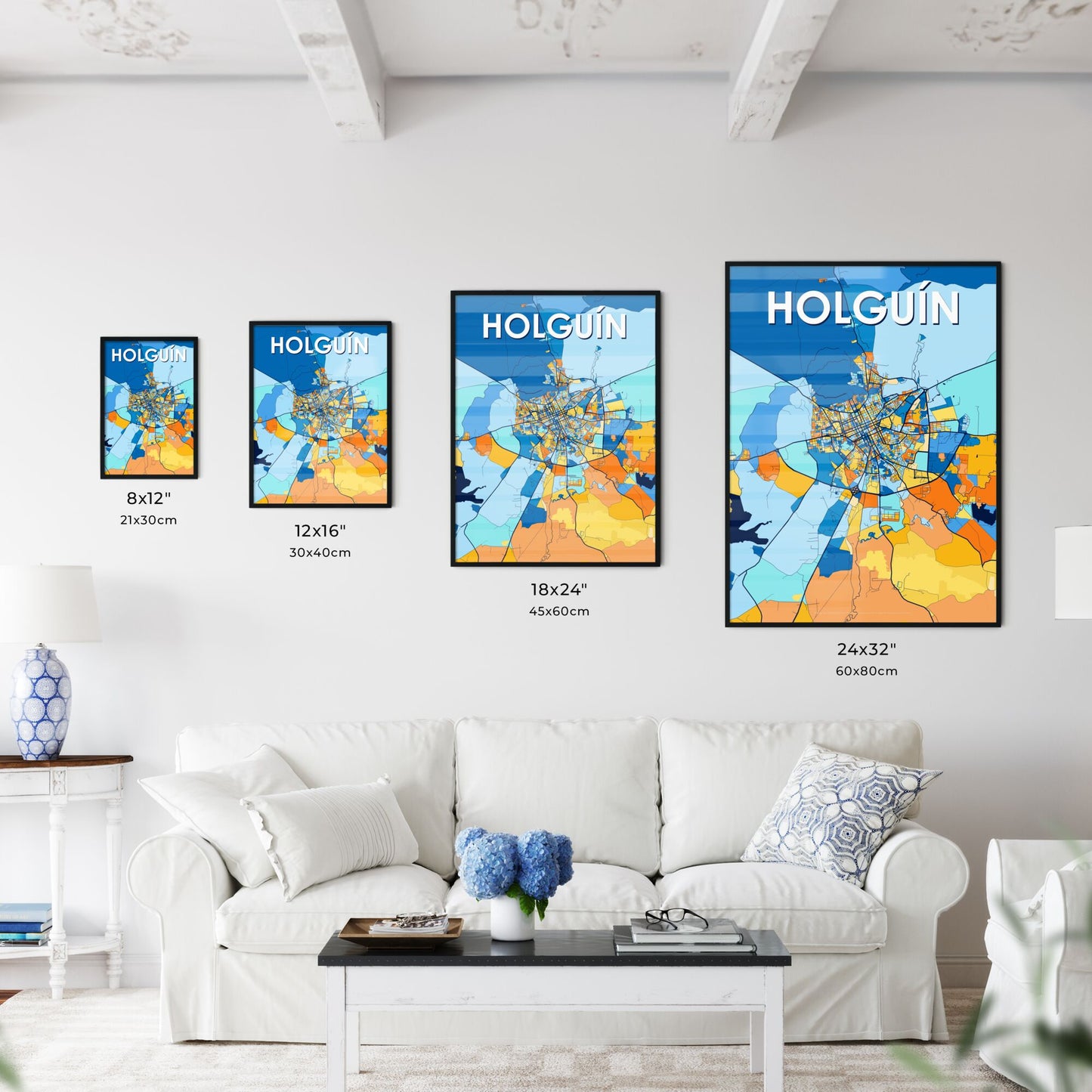 HOLGUÍN CUBA Vibrant Colorful Art Map Poster Blue Orange