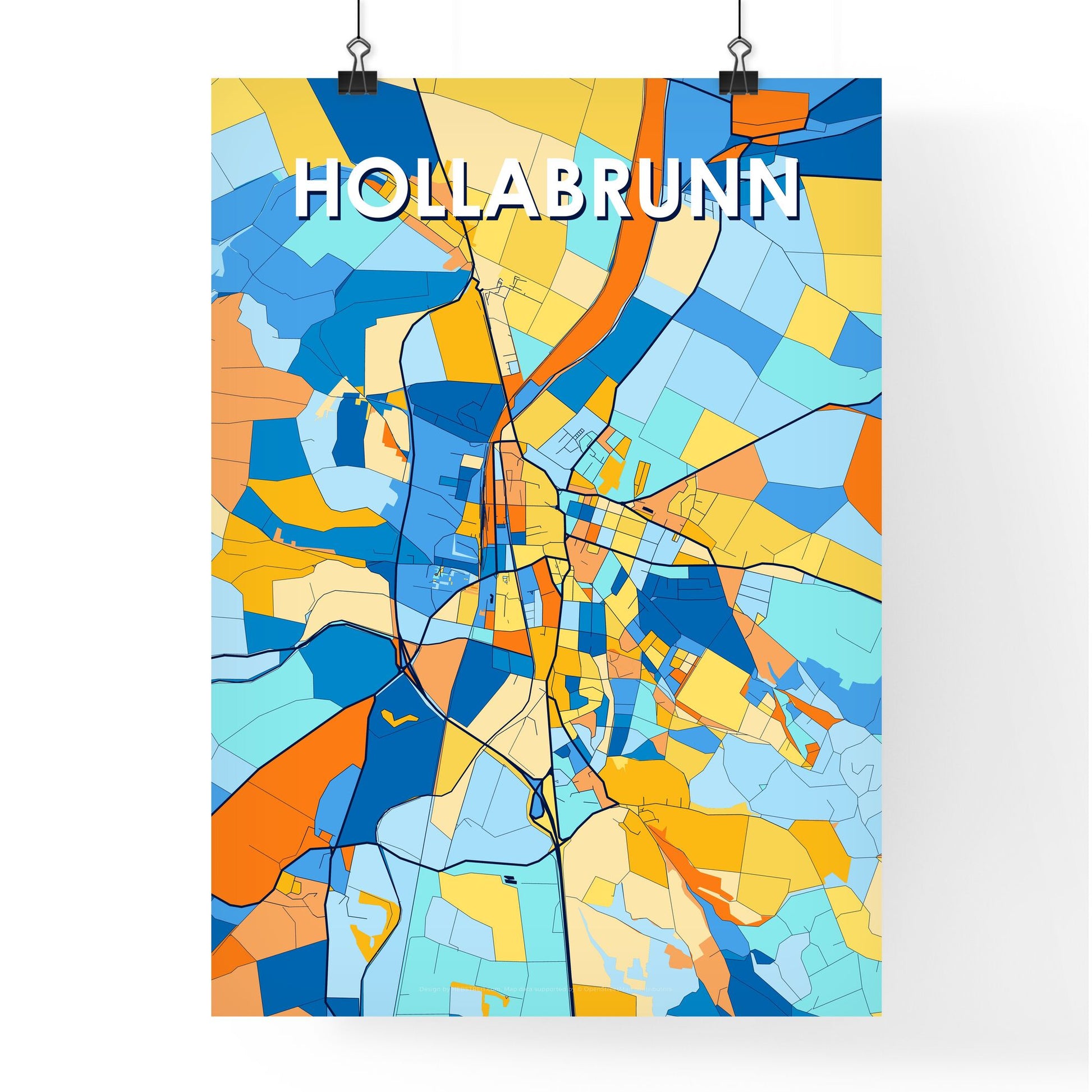 HOLLABRUNN AUSTRIA Vibrant Colorful Art Map Poster Blue Orange