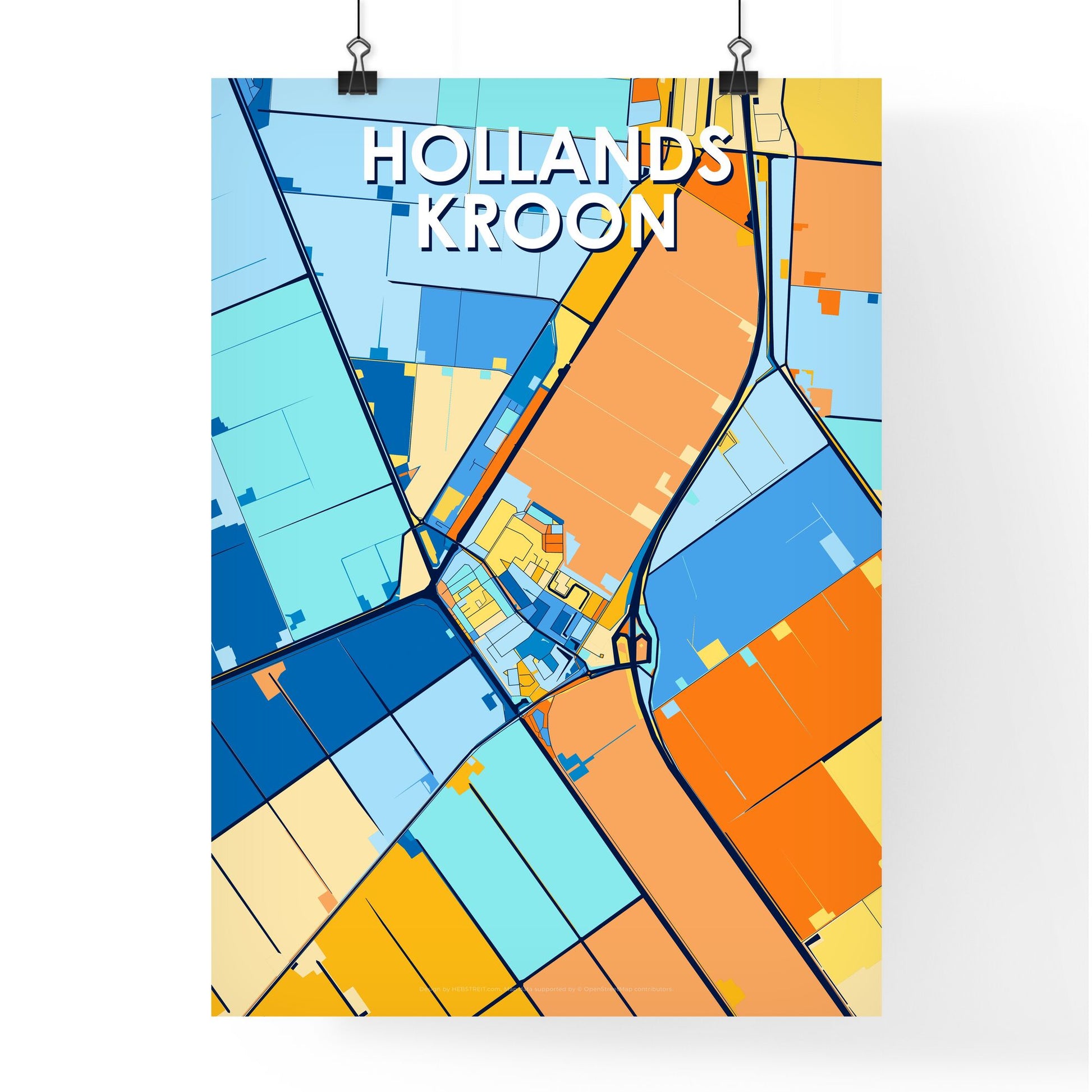 HOLLANDS KROON NETHERLANDS Vibrant Colorful Art Map Poster Blue Orange