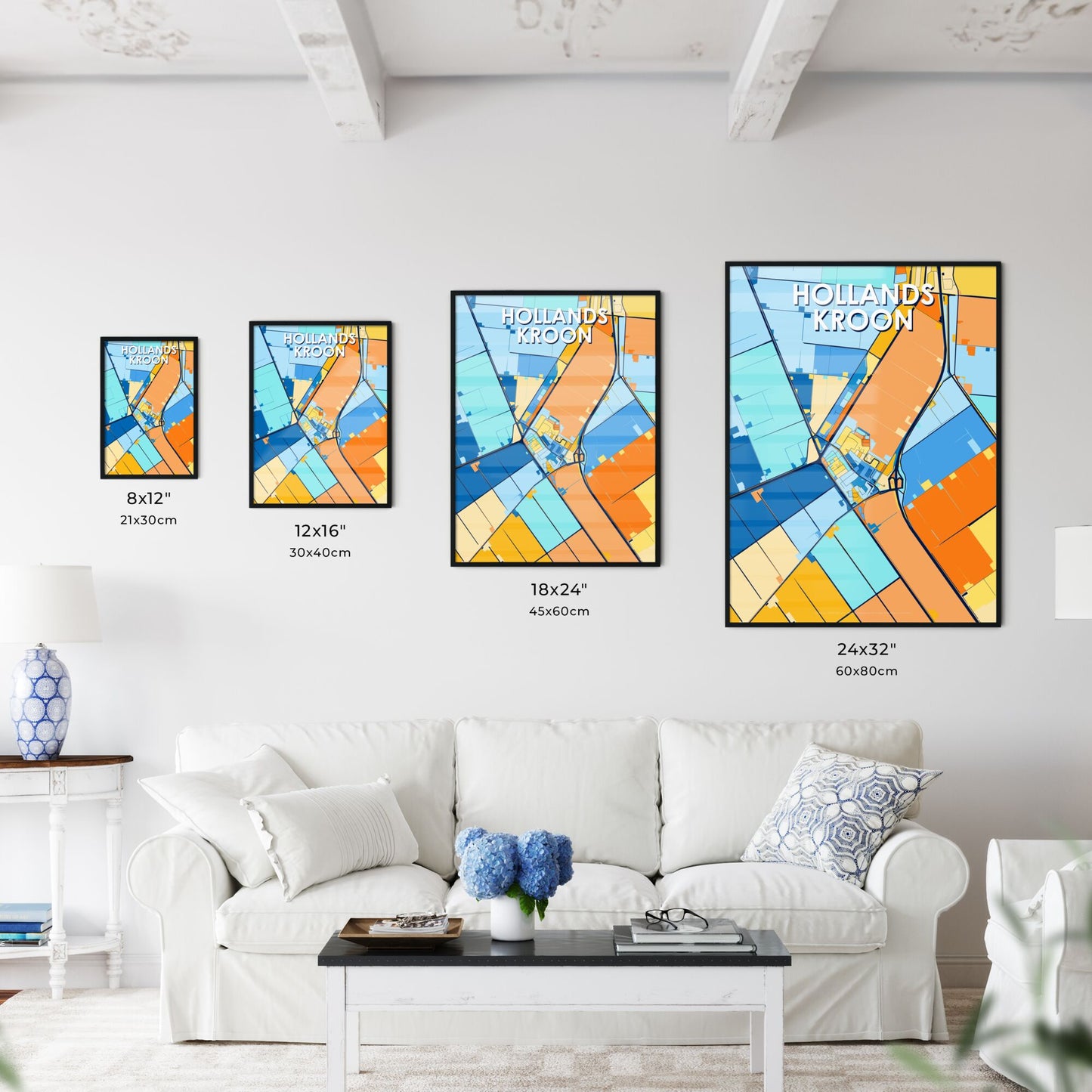 HOLLANDS KROON NETHERLANDS Vibrant Colorful Art Map Poster Blue Orange