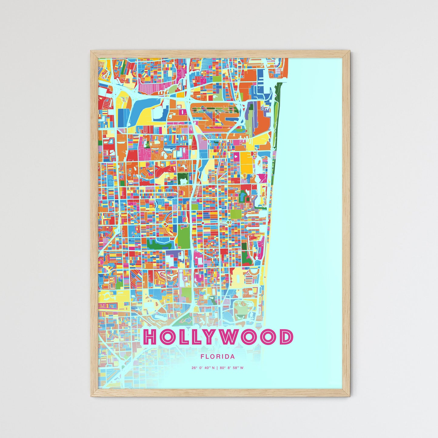 Colorful Hollywood Florida Fine Art Map Crazy Colors