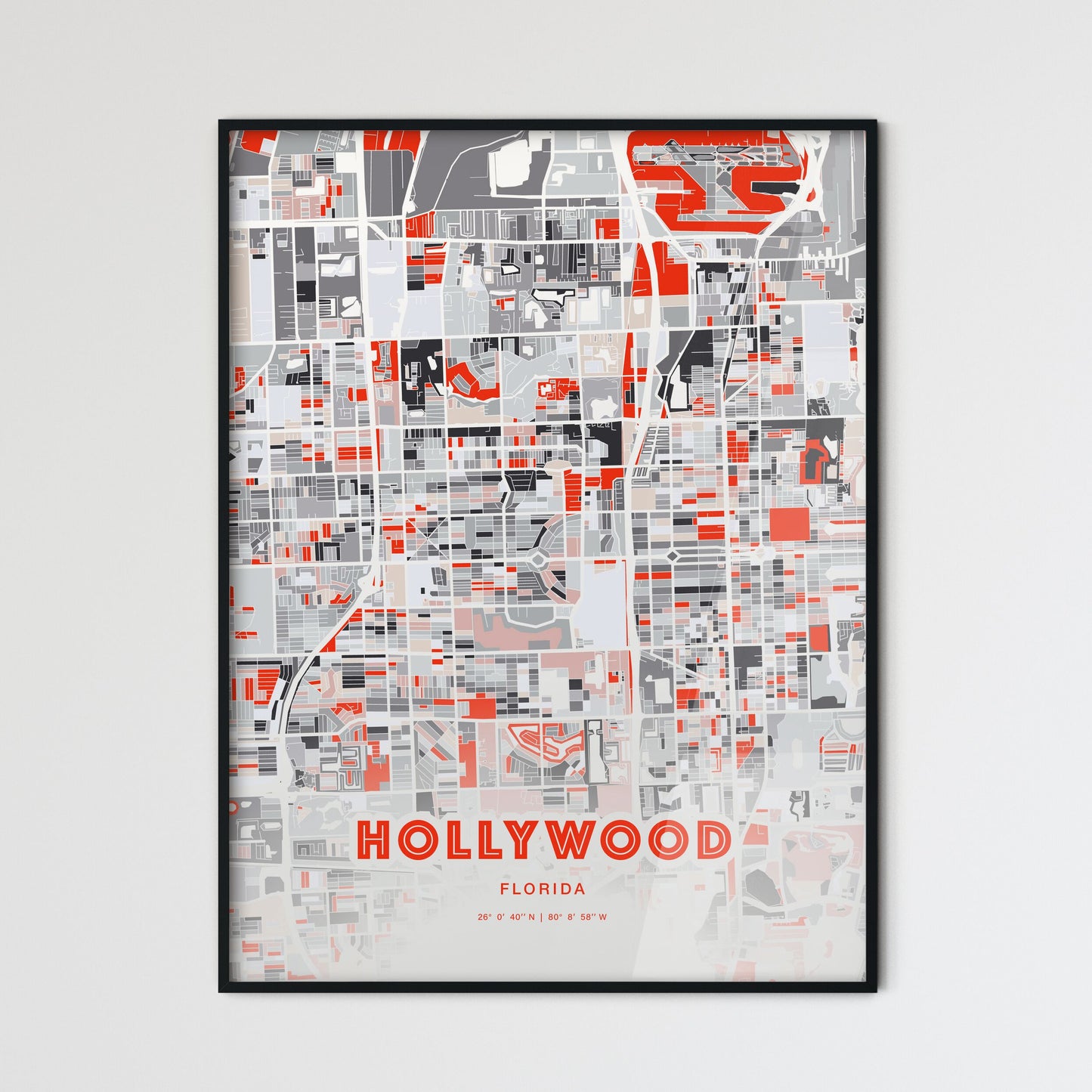 Colorful Hollywood Florida Fine Art Map Modern Expressive