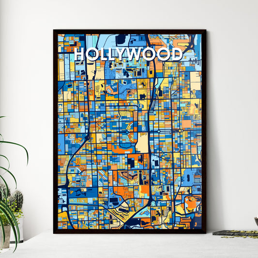 HOLLYWOOD FLORIDA Vibrant Colorful Art Map Poster Blue Orange