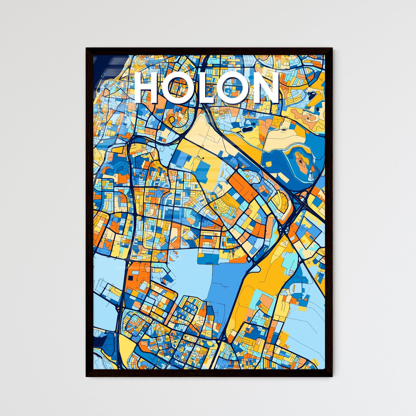 HOLON ISRAEL Vibrant Colorful Art Map Poster Blue Orange