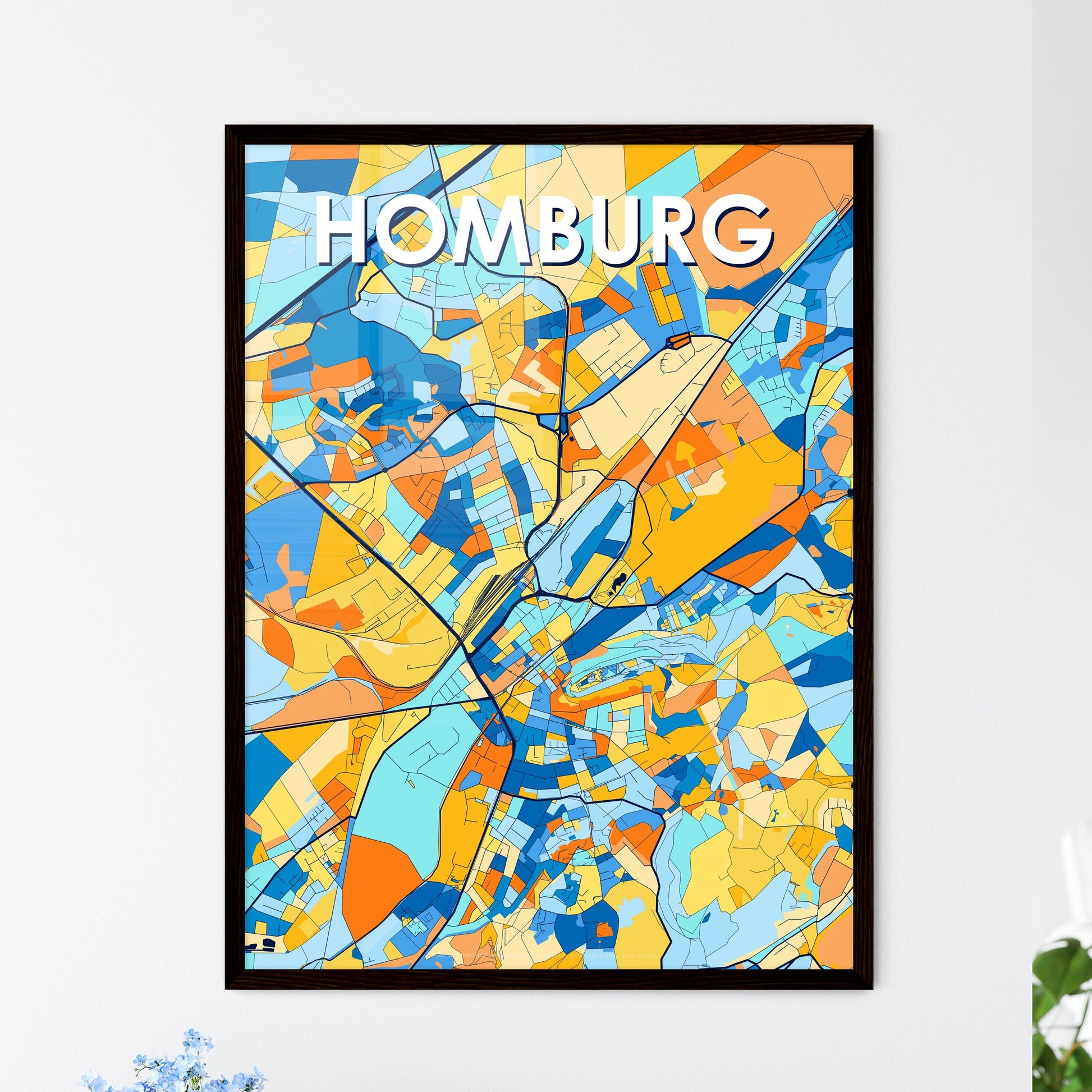 HOMBURG GERMANY Vibrant Colorful Art Map Poster Blue Orange