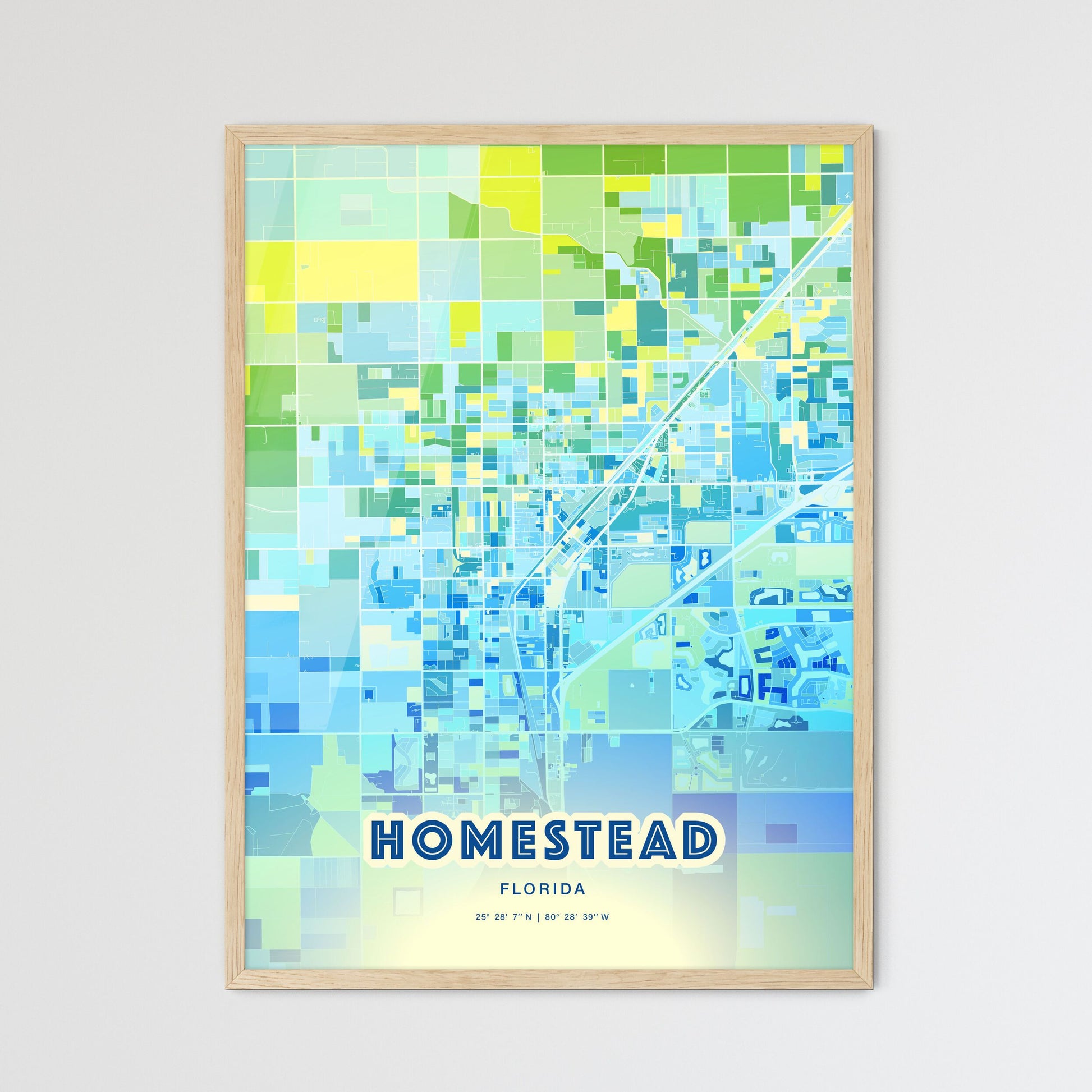 Colorful Homestead Florida Fine Art Map Cool Blue