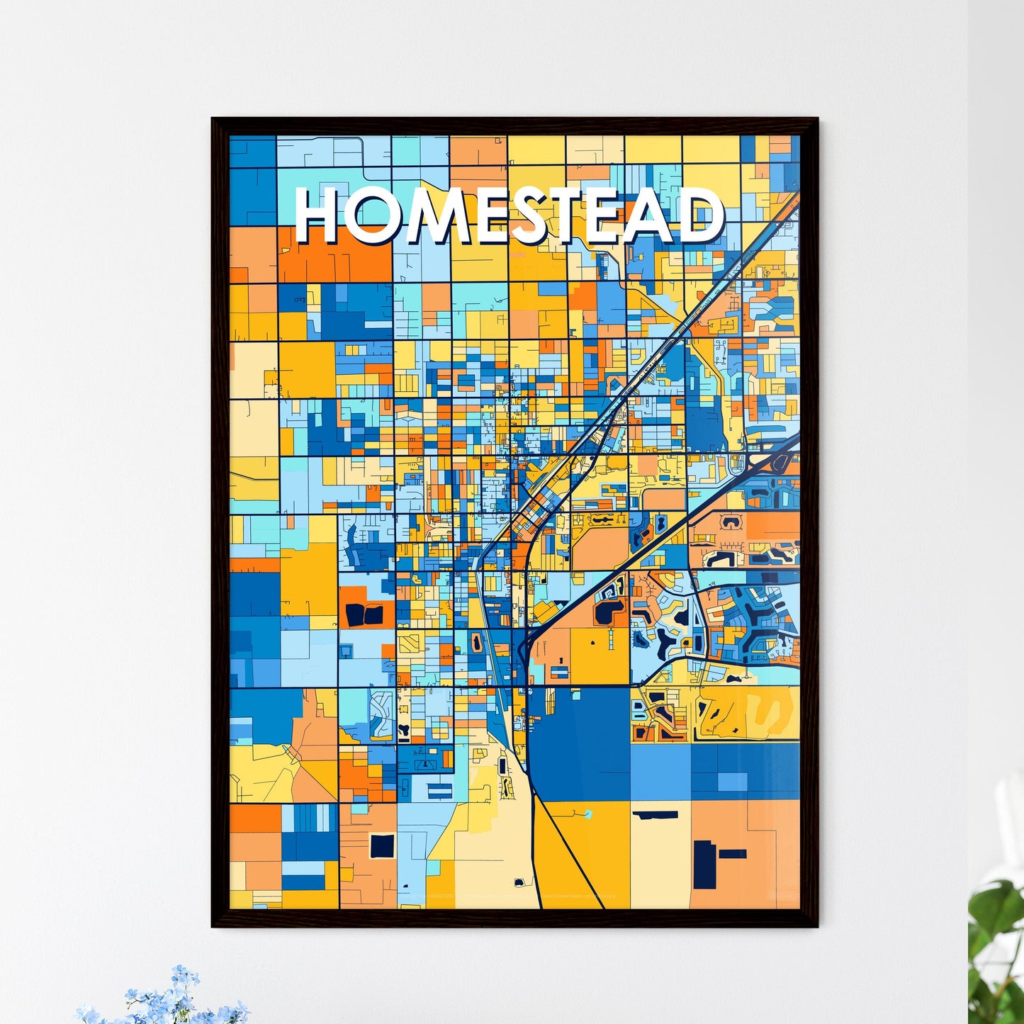 HOMESTEAD FLORIDA Vibrant Colorful Art Map Poster Blue Orange