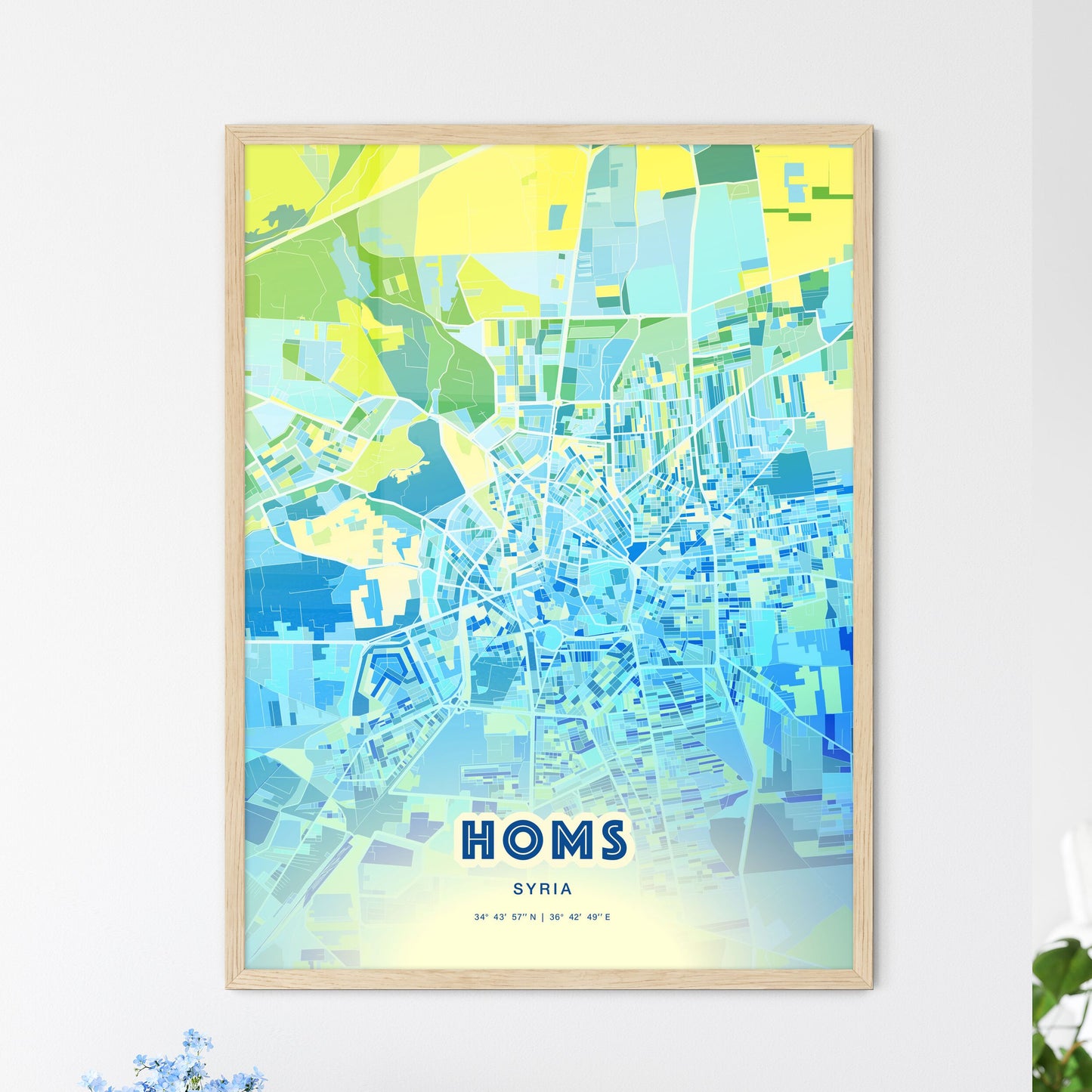 Colorful Homs Syria Fine Art Map Cool Blue