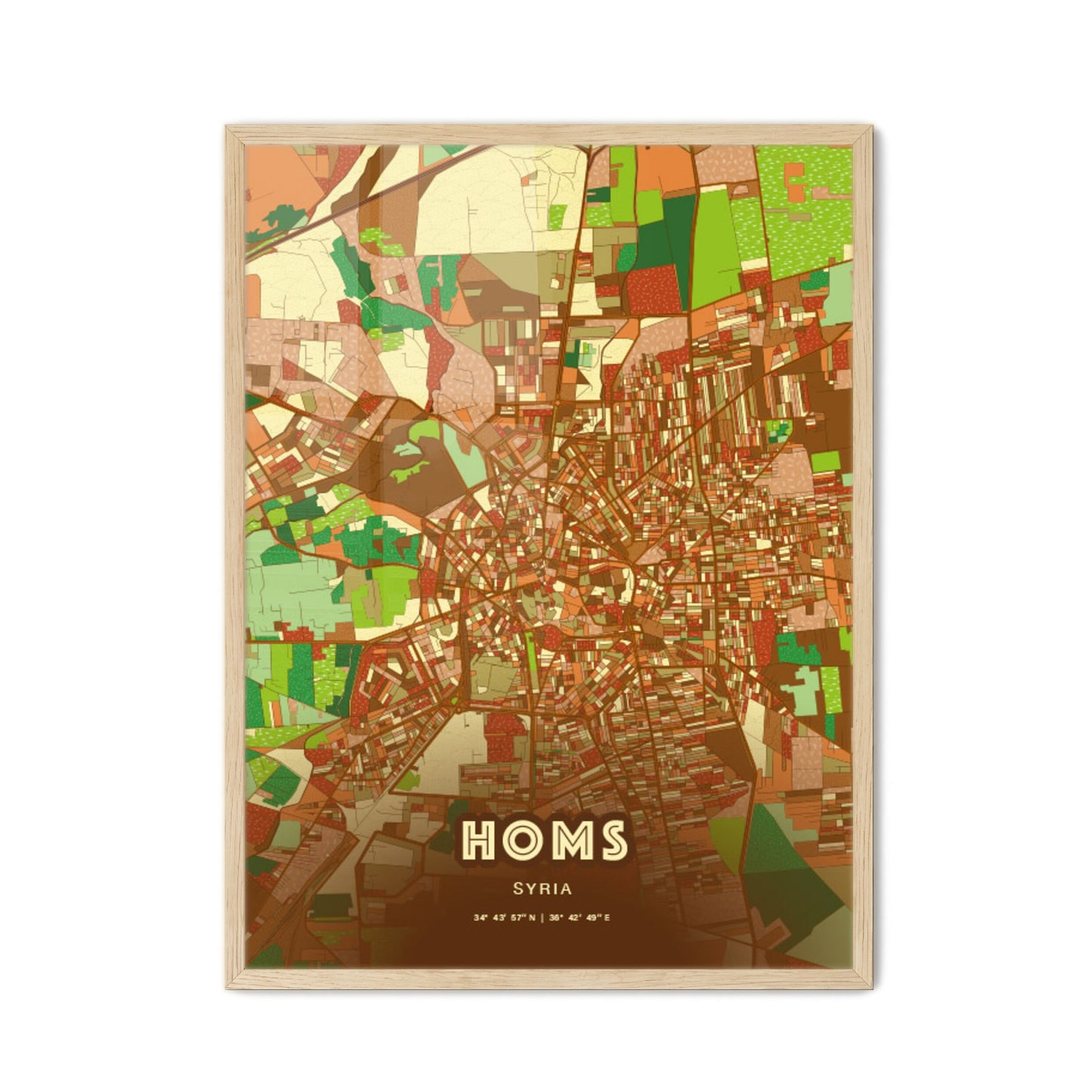 Colorful Homs Syria Fine Art Map Farmhouse