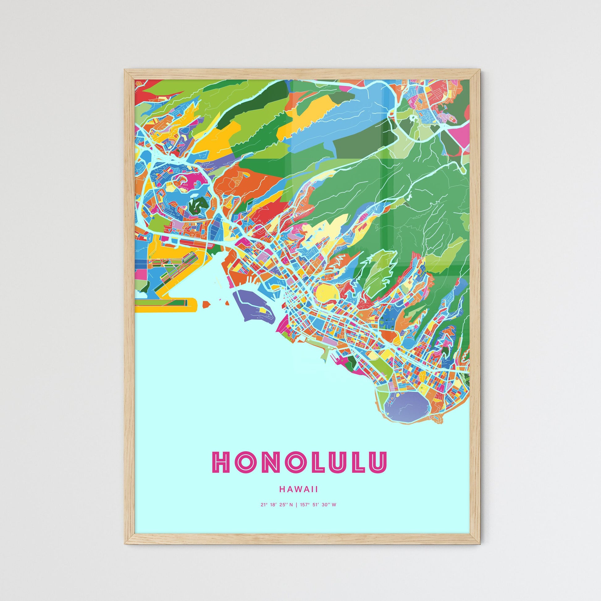 Colorful Honolulu Hawaii Fine Art Map Crazy Colors