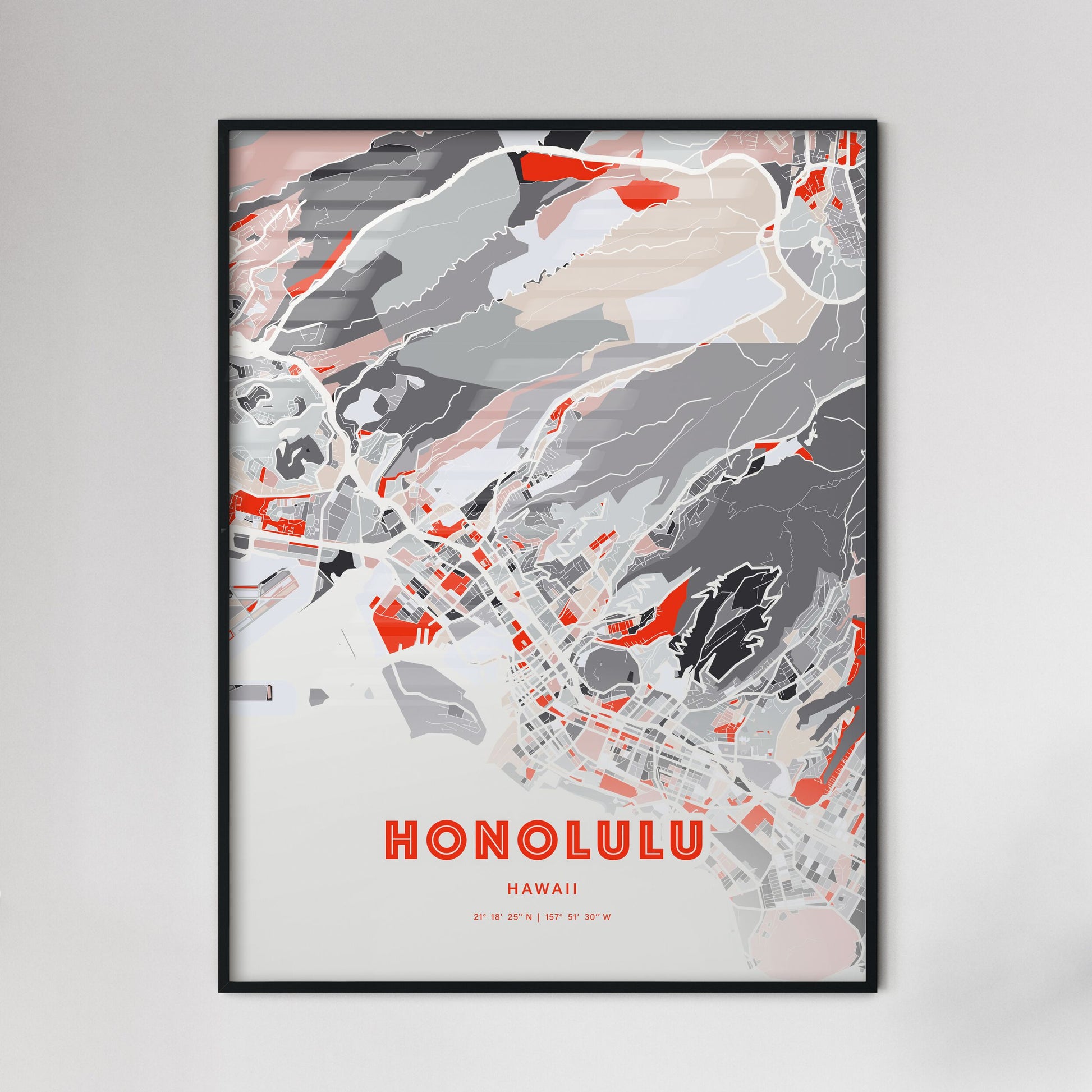 Colorful Honolulu Hawaii Fine Art Map Modern Expressive