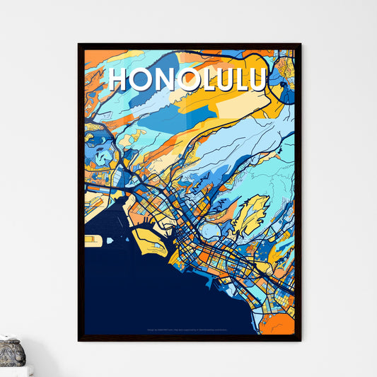 HONOLULU HAWAII Vibrant Colorful Art Map Poster Blue Orange