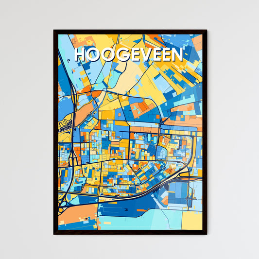 HOOGEVEEN NETHERLANDS Vibrant Colorful Art Map Poster Blue Orange