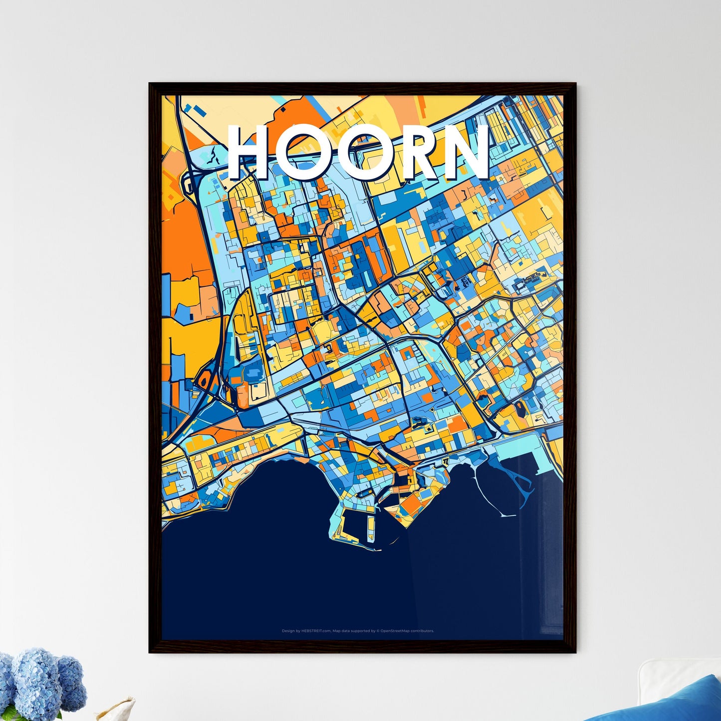 HOORN NETHERLANDS Vibrant Colorful Art Map Poster Blue Orange