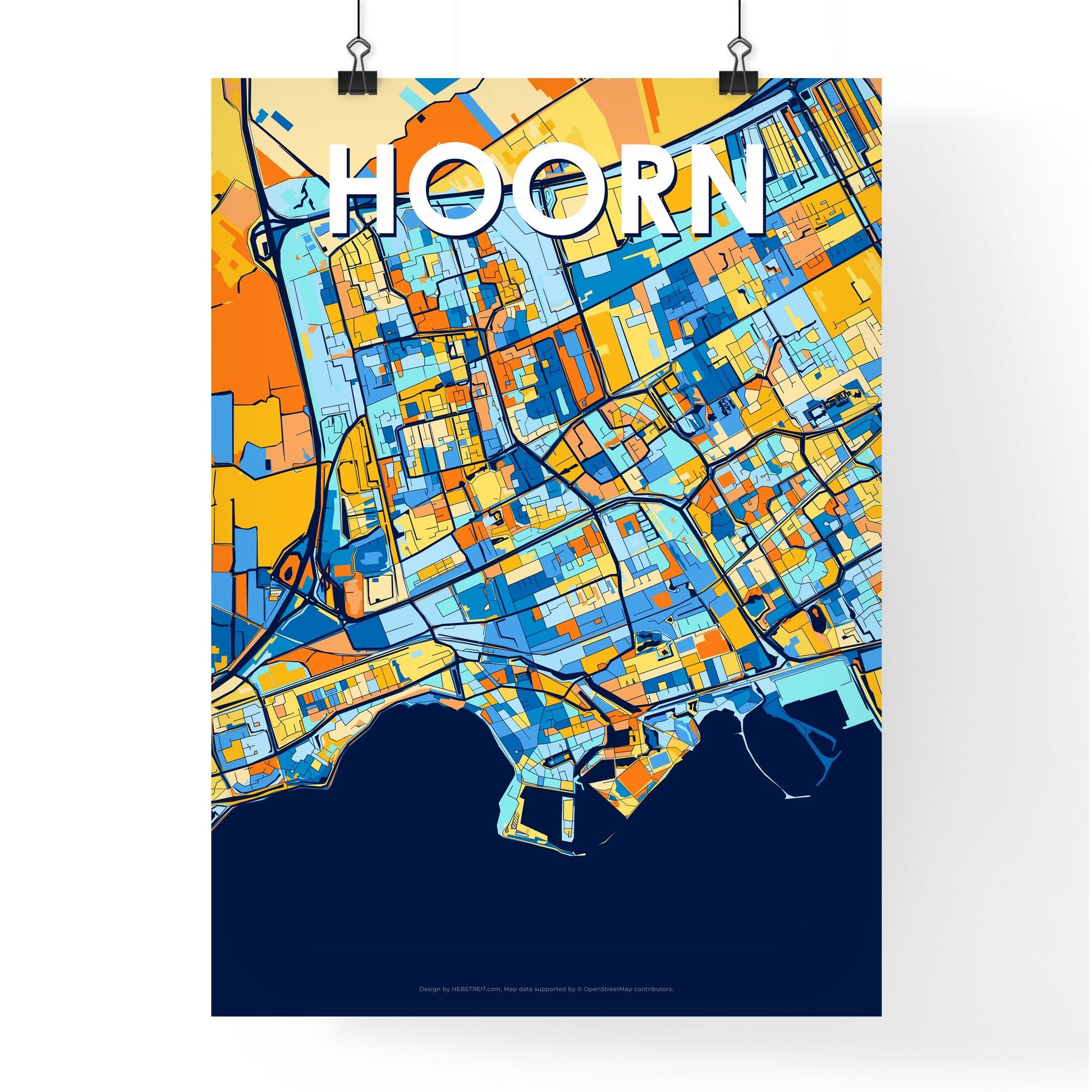 HOORN NETHERLANDS Vibrant Colorful Art Map Poster Blue Orange