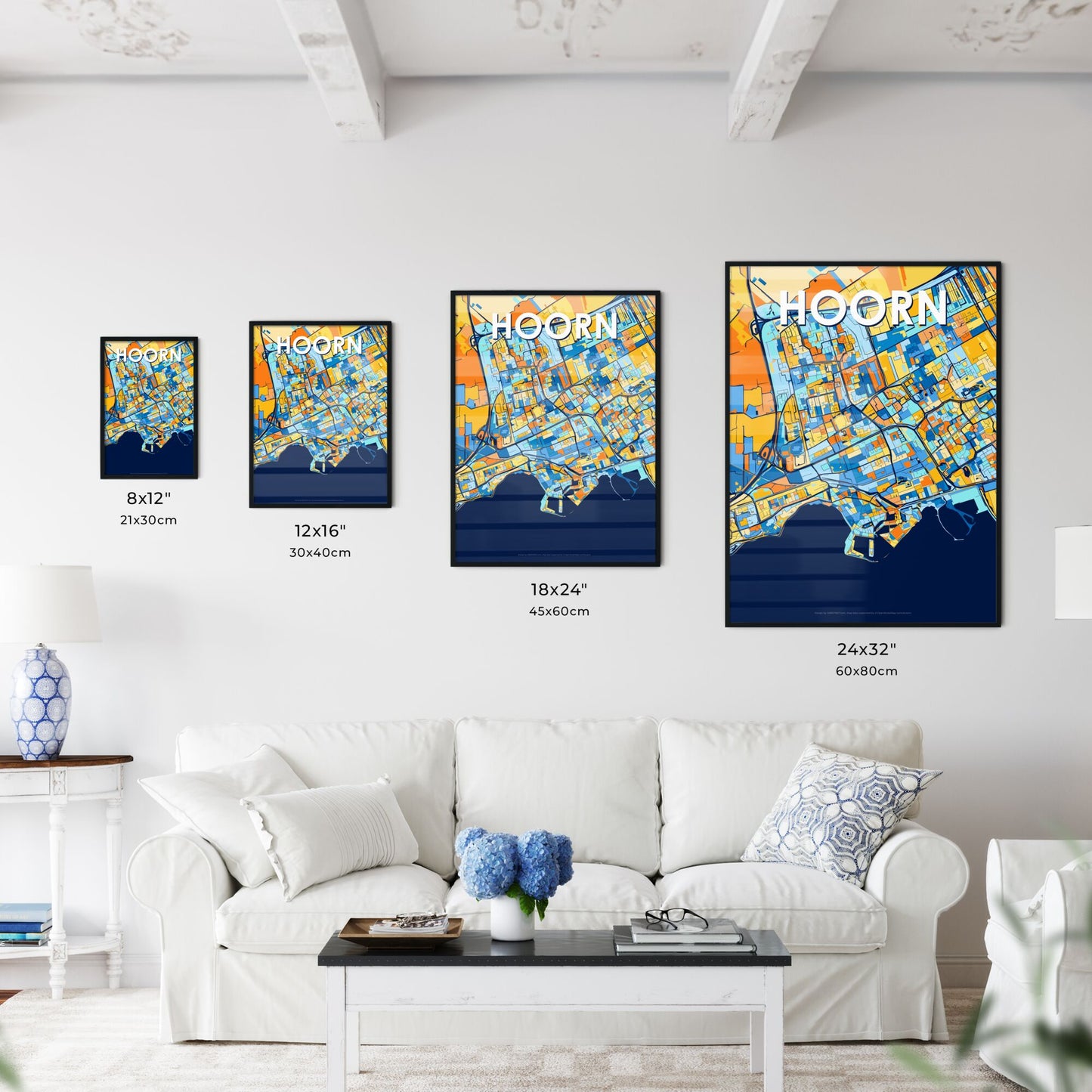 HOORN NETHERLANDS Vibrant Colorful Art Map Poster Blue Orange