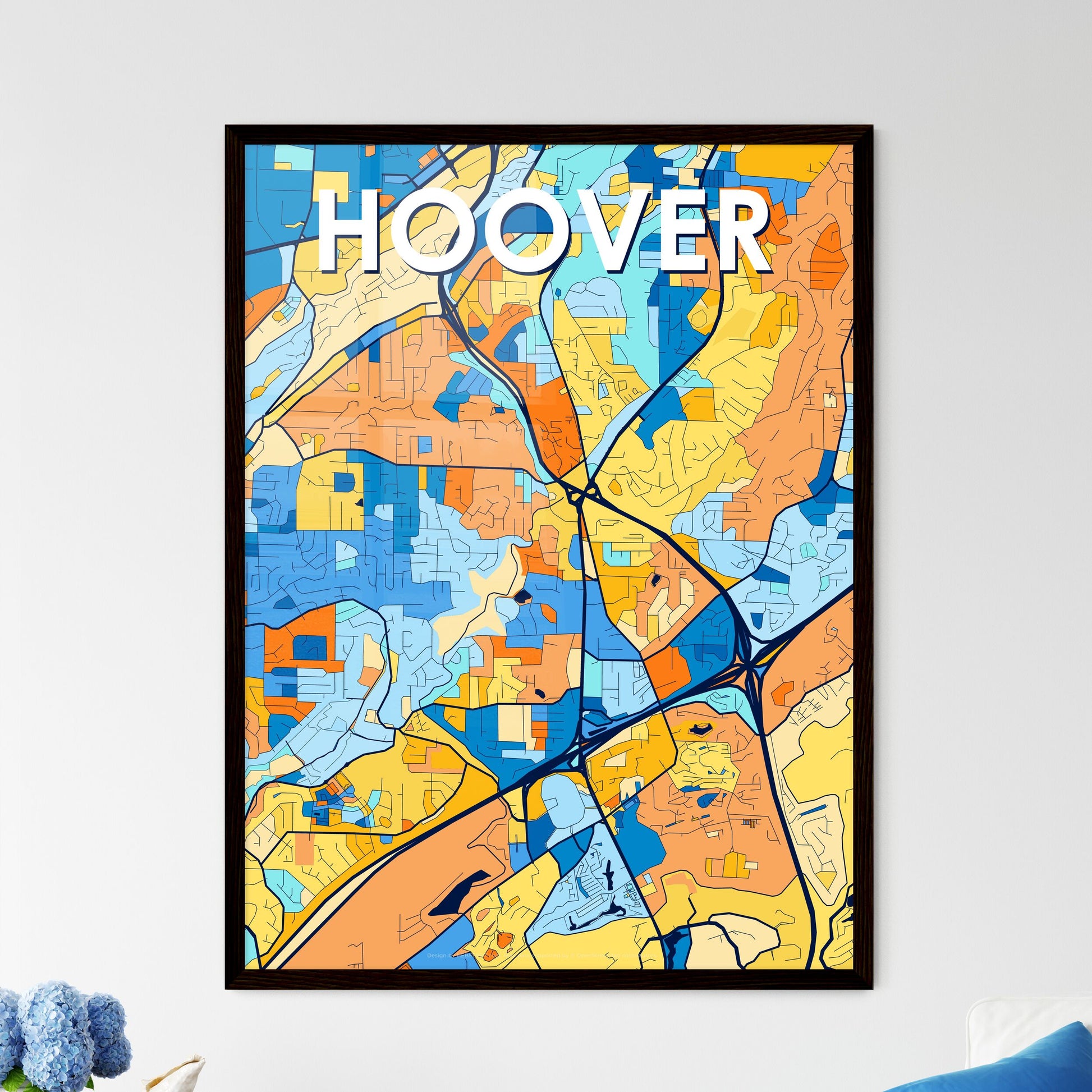 HOOVER ALABAMA Vibrant Colorful Art Map Poster Blue Orange