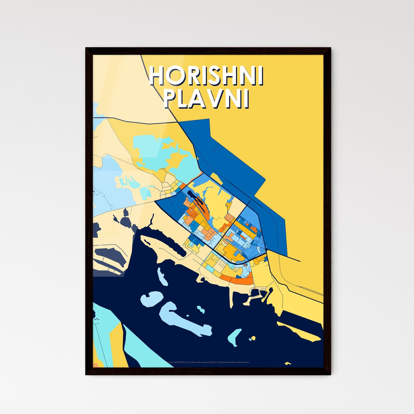 HORISHNI PLAVNI UKRAINE Vibrant Colorful Art Map Poster Blue Orange