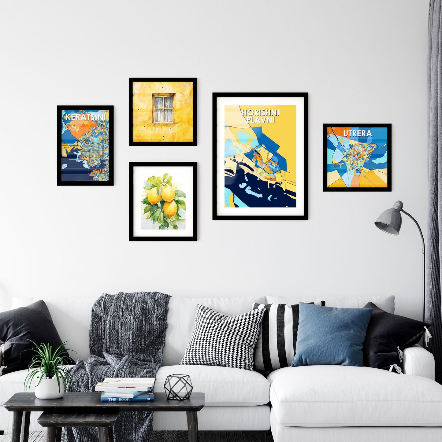 HORISHNI PLAVNI UKRAINE Vibrant Colorful Art Map Poster Blue Orange