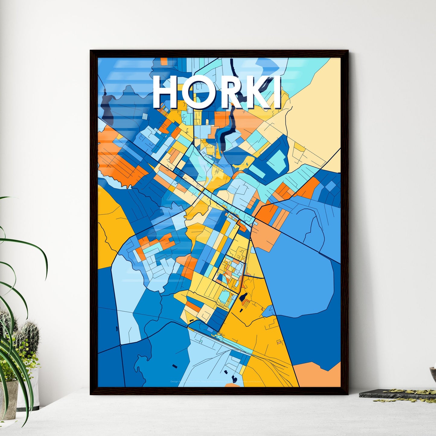 HORKI BELARUS Vibrant Colorful Art Map Poster Blue Orange