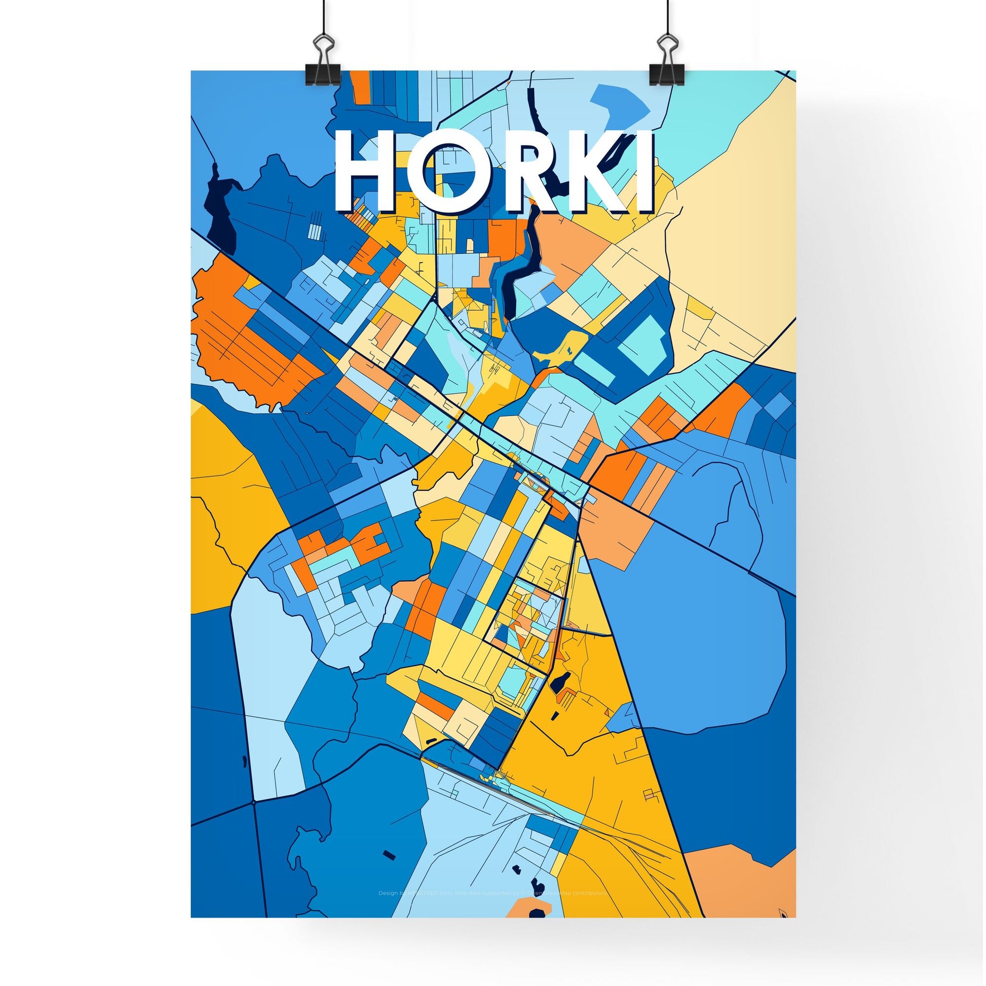 HORKI BELARUS Vibrant Colorful Art Map Poster Blue Orange