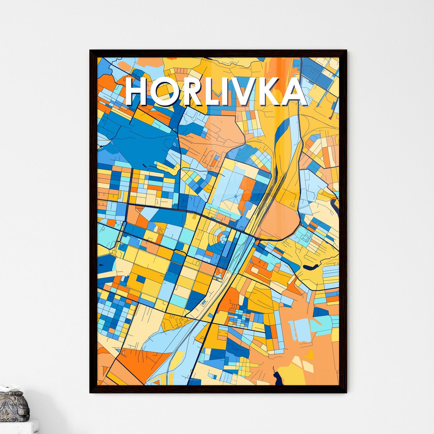 HORLIVKA UKRAINE Vibrant Colorful Art Map Poster Blue Orange