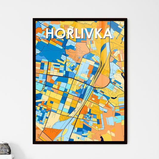 HORLIVKA UKRAINE Vibrant Colorful Art Map Poster Blue Orange