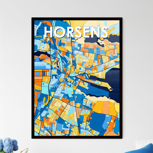 HORSENS DENMARK Vibrant Colorful Art Map Poster Blue Orange