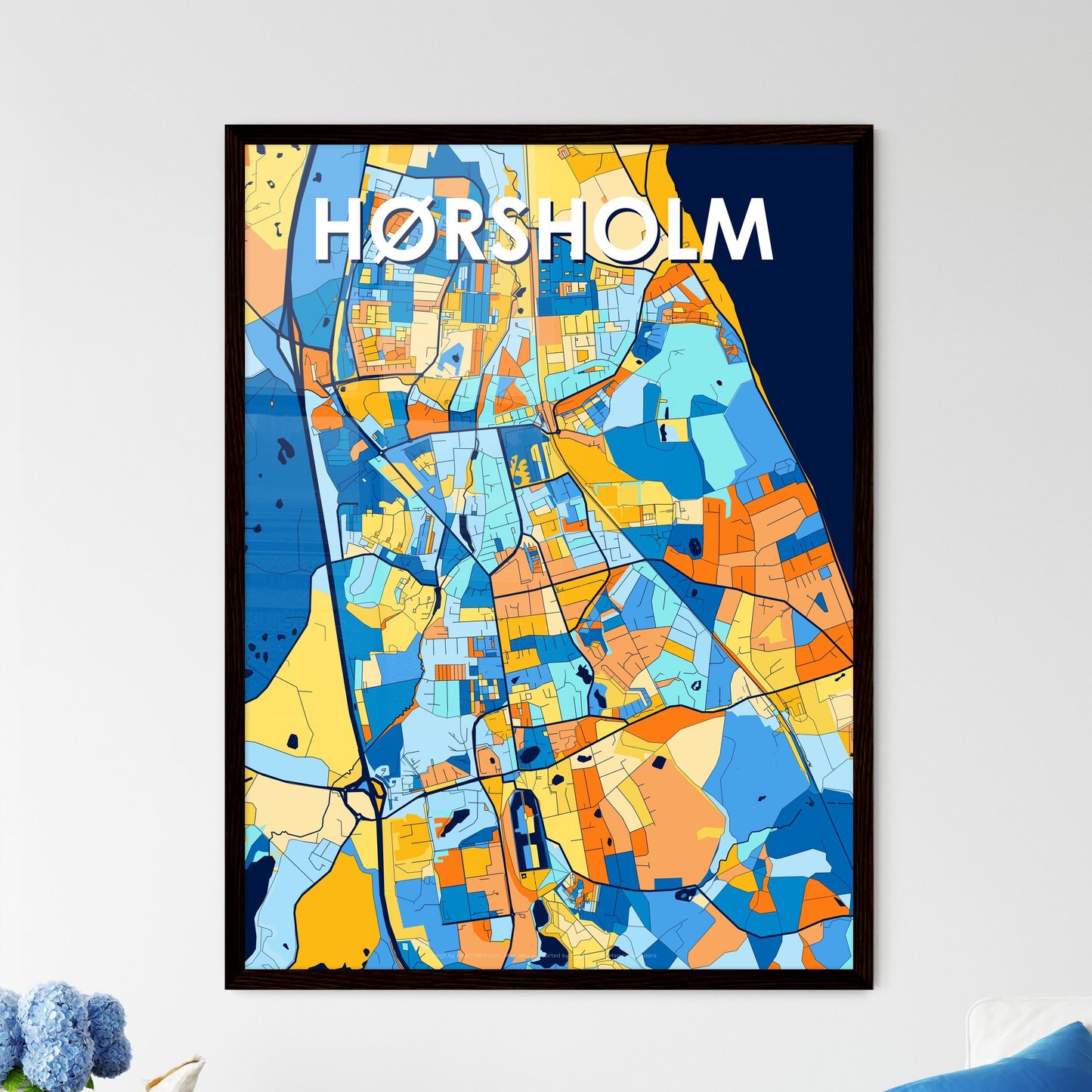 HØRSHOLM DENMARK Vibrant Colorful Art Map Poster Blue Orange