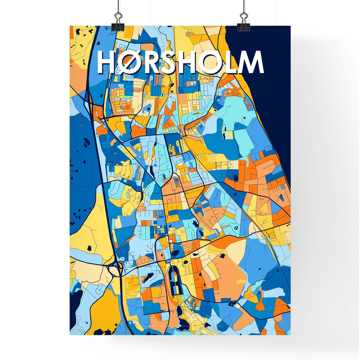 HØRSHOLM DENMARK Vibrant Colorful Art Map Poster Blue Orange