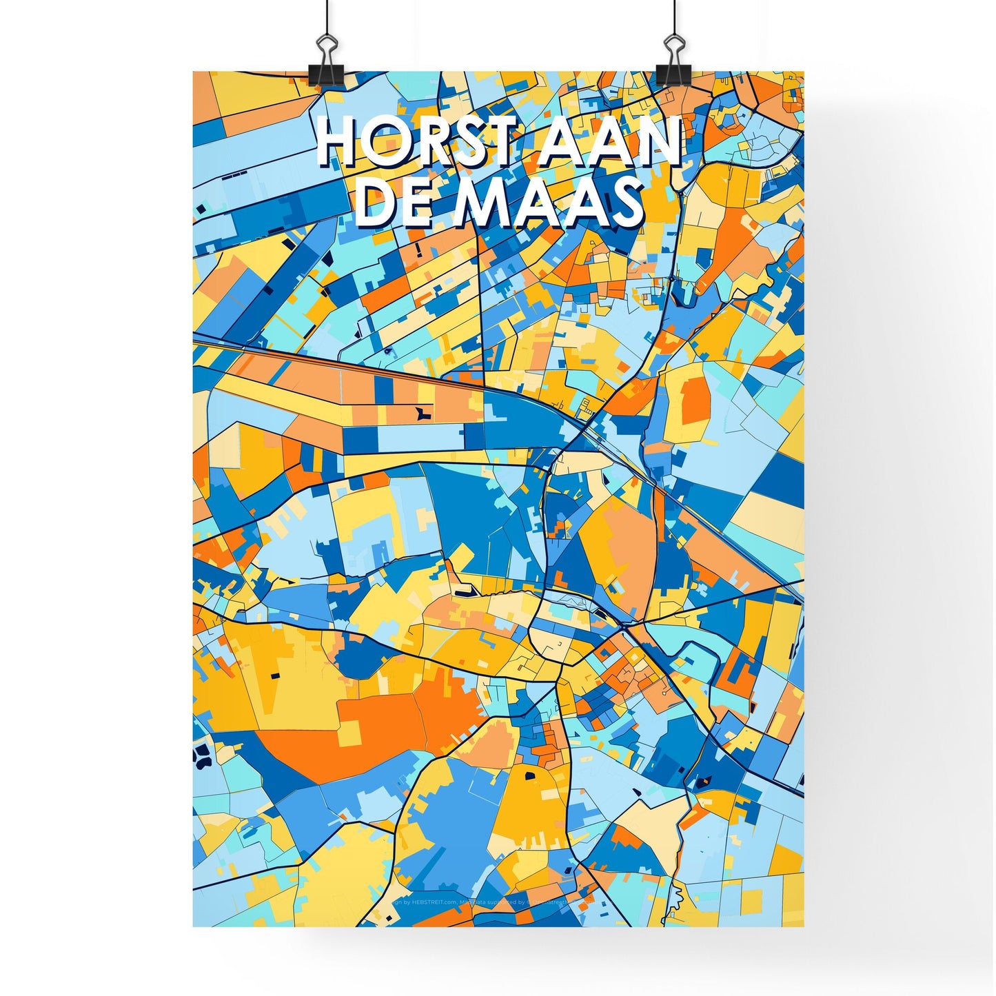 HORST AAN DE MAAS NETHERLANDS Vibrant Colorful Art Map Poster Blue Orange