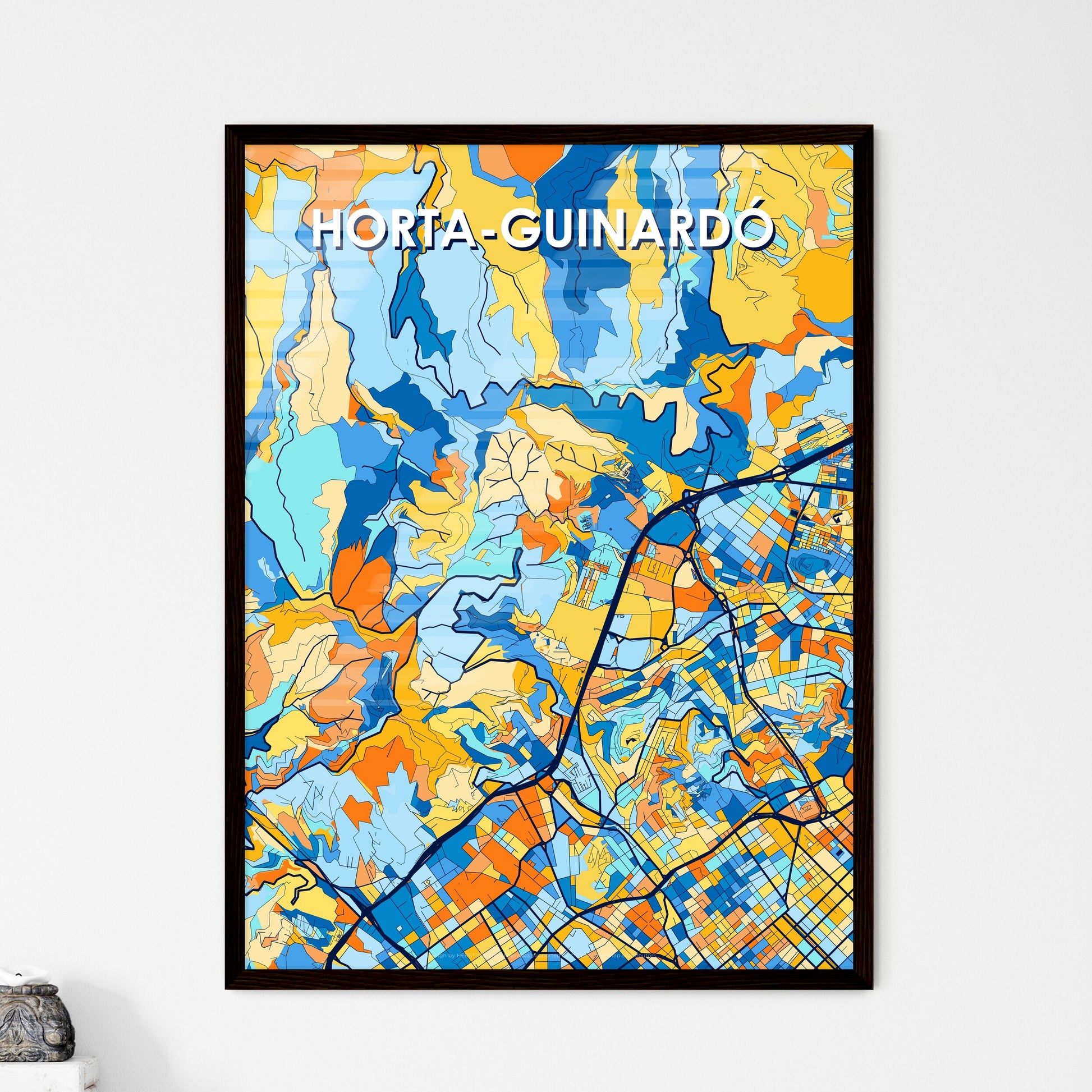 HORTA-GUINARDÓ SPAIN Vibrant Colorful Art Map Poster Blue Orange