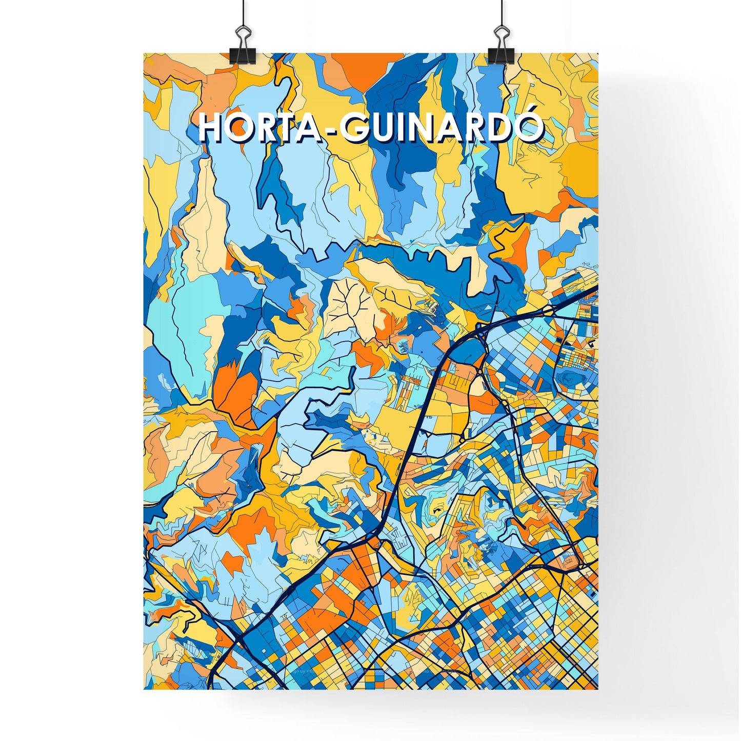 HORTA-GUINARDÓ SPAIN Vibrant Colorful Art Map Poster Blue Orange