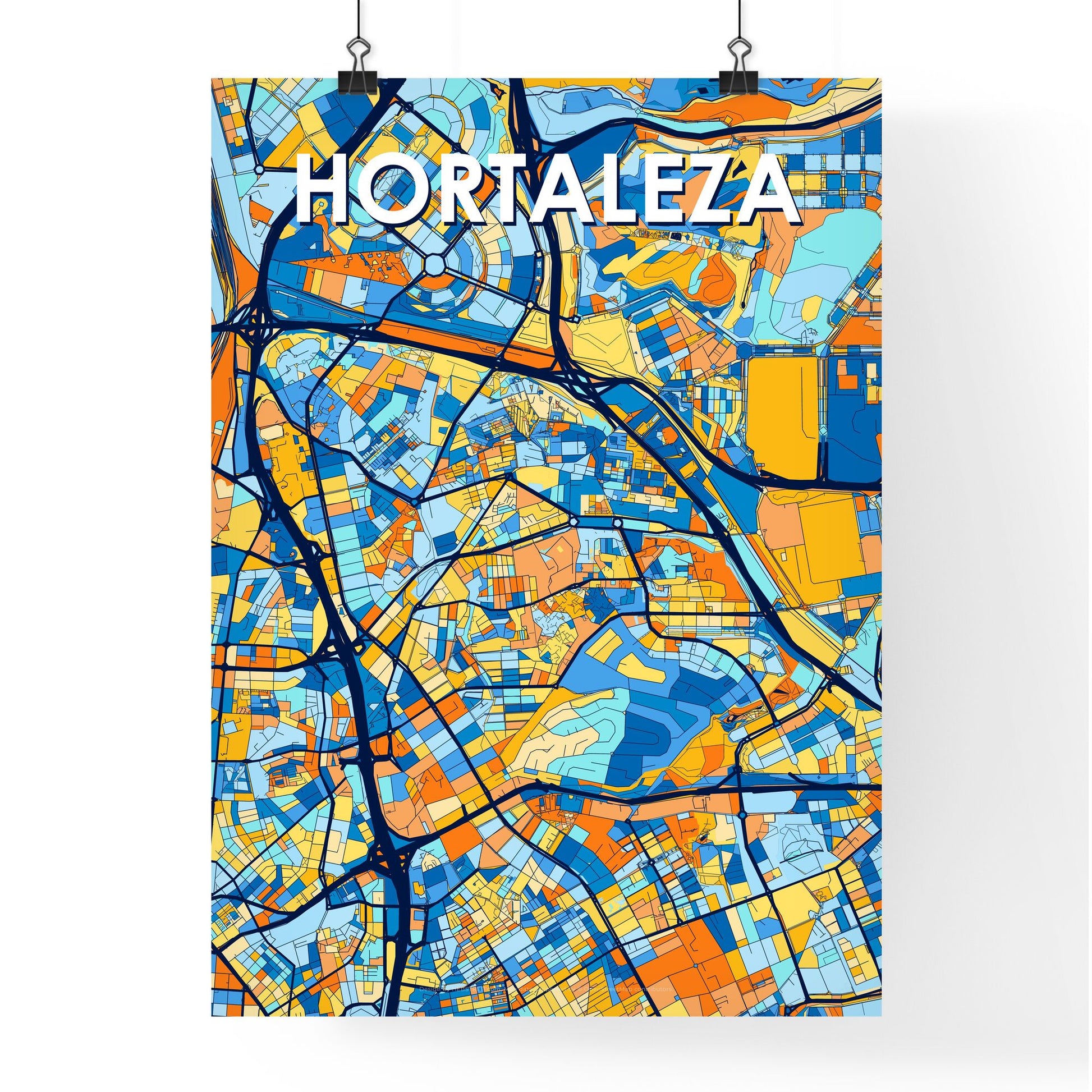 HORTALEZA SPAIN Vibrant Colorful Art Map Poster Blue Orange