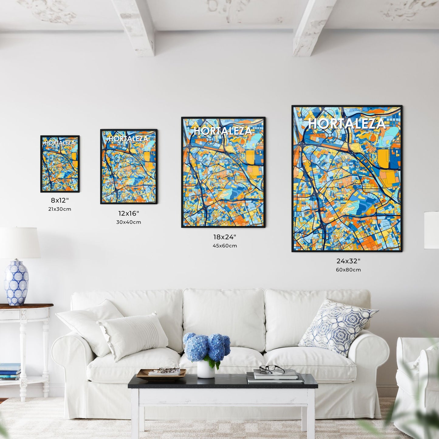 HORTALEZA SPAIN Vibrant Colorful Art Map Poster Blue Orange