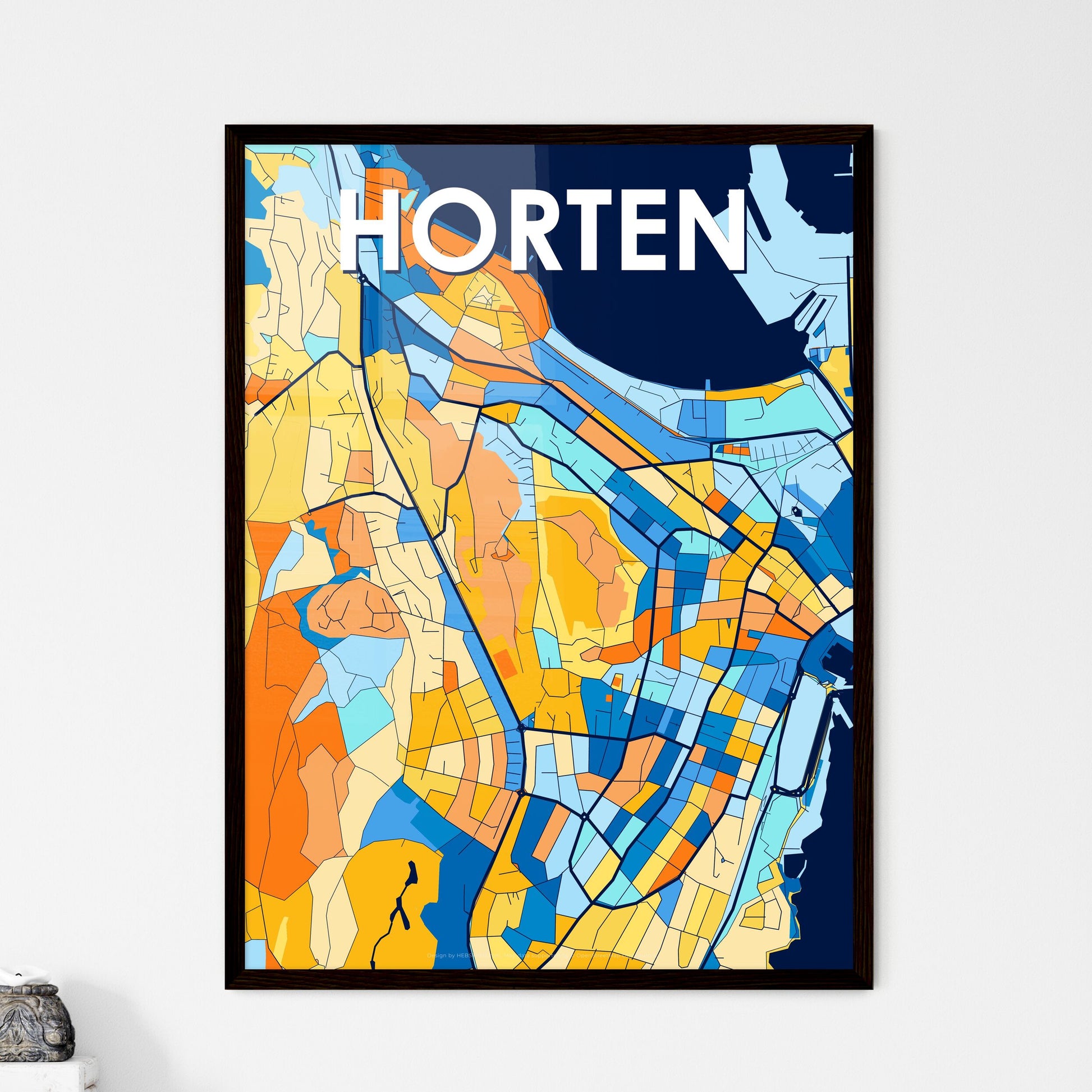 HORTEN NORWAY Vibrant Colorful Art Map Poster Blue Orange