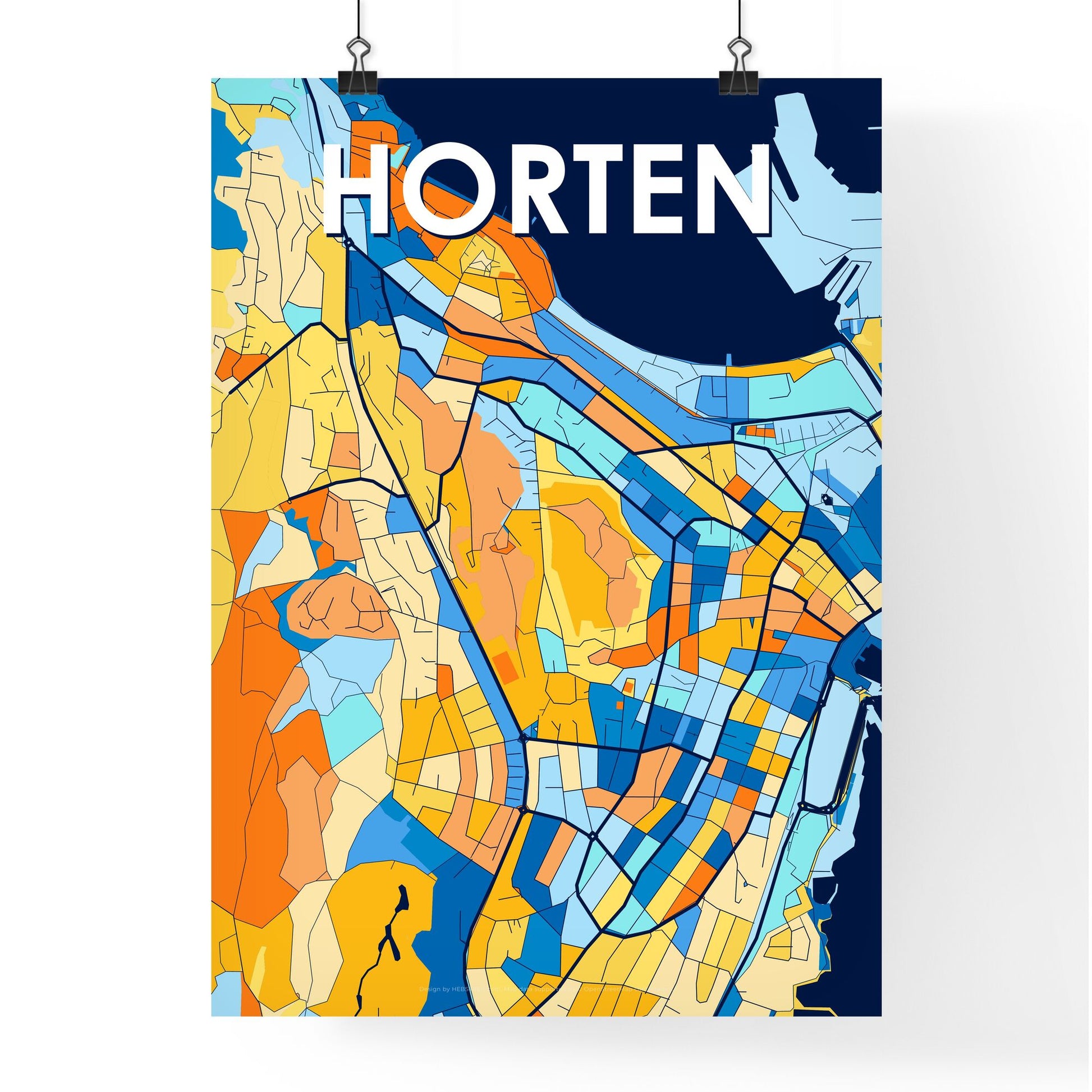 HORTEN NORWAY Vibrant Colorful Art Map Poster Blue Orange