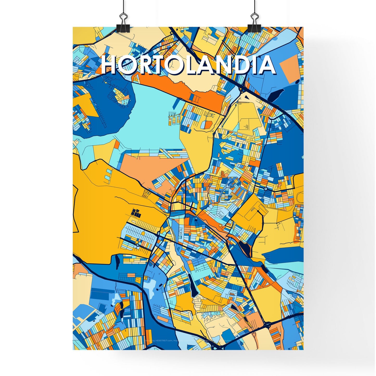 HORTOLANDIA BRAZIL Vibrant Colorful Art Map Poster Blue Orange