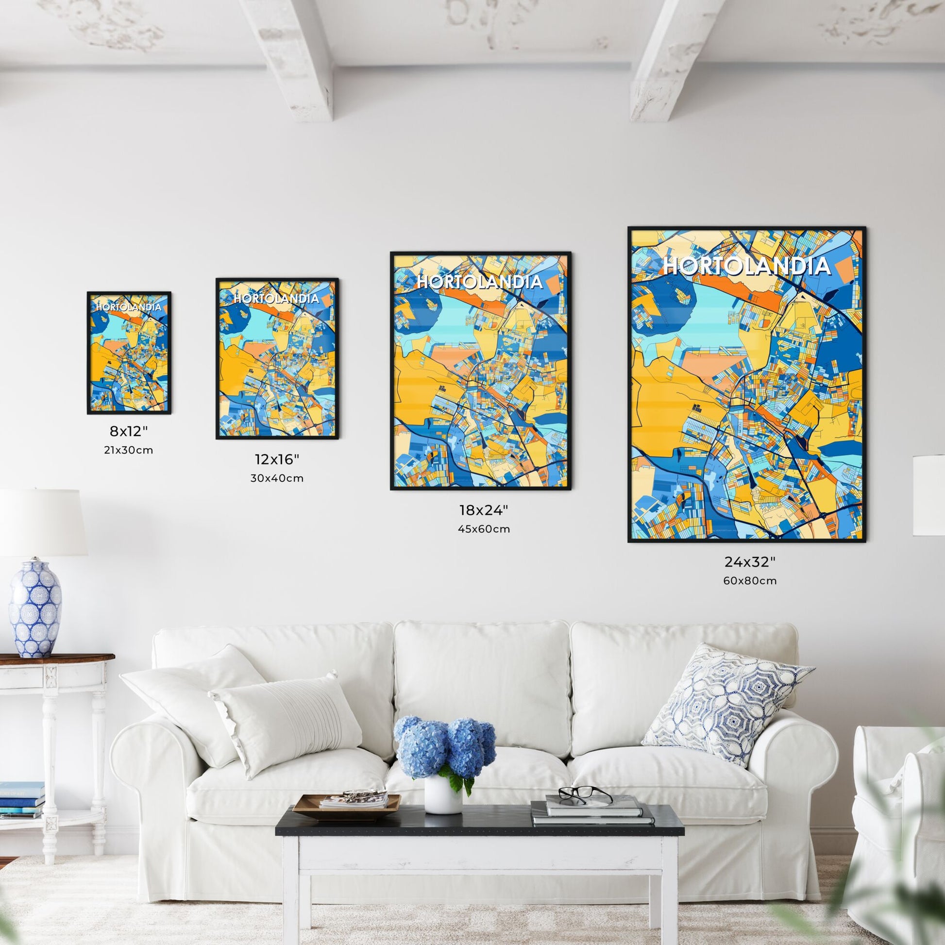 HORTOLANDIA BRAZIL Vibrant Colorful Art Map Poster Blue Orange