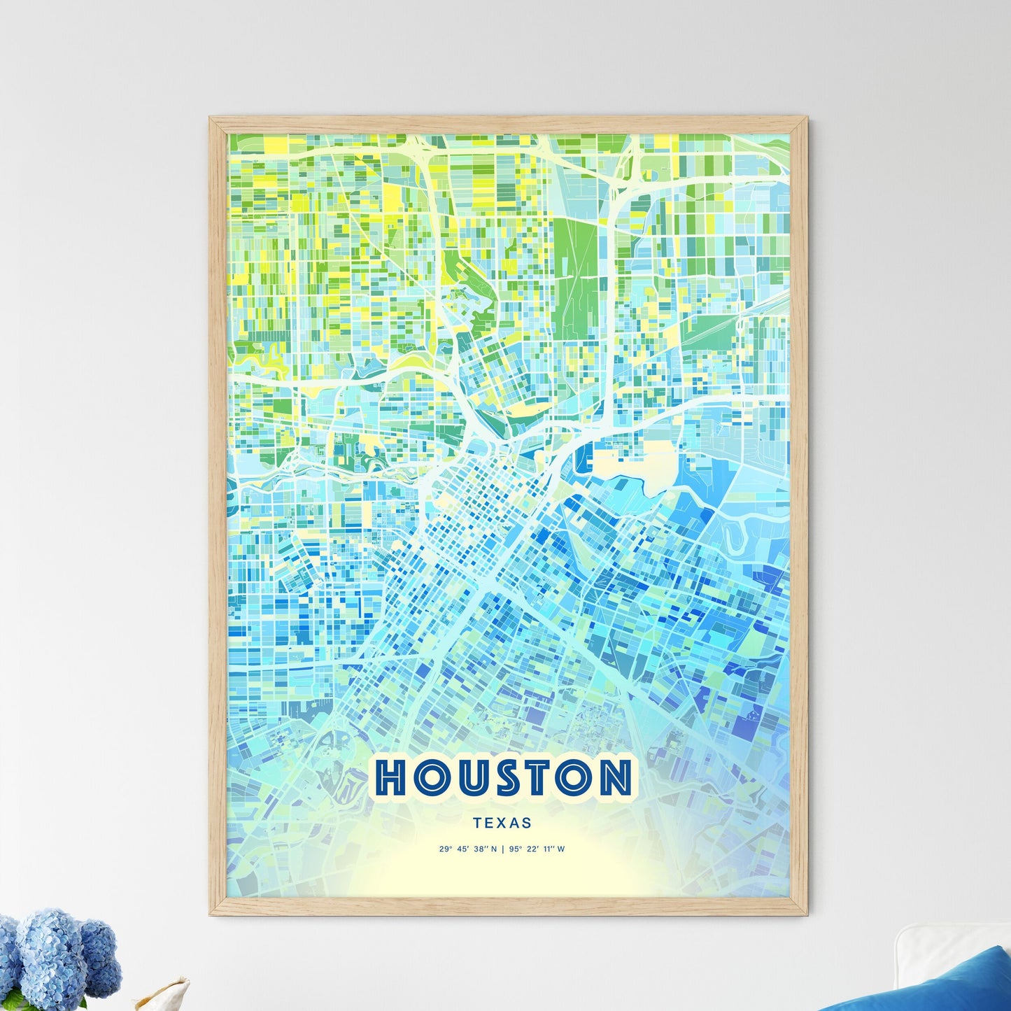 Colorful Houston Texas Fine Art Map Cool Blue