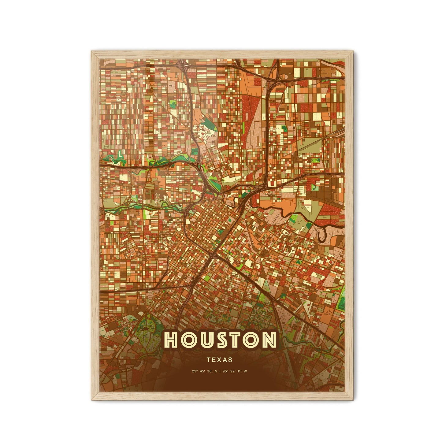 Colorful Houston Texas Fine Art Map Farmhouse