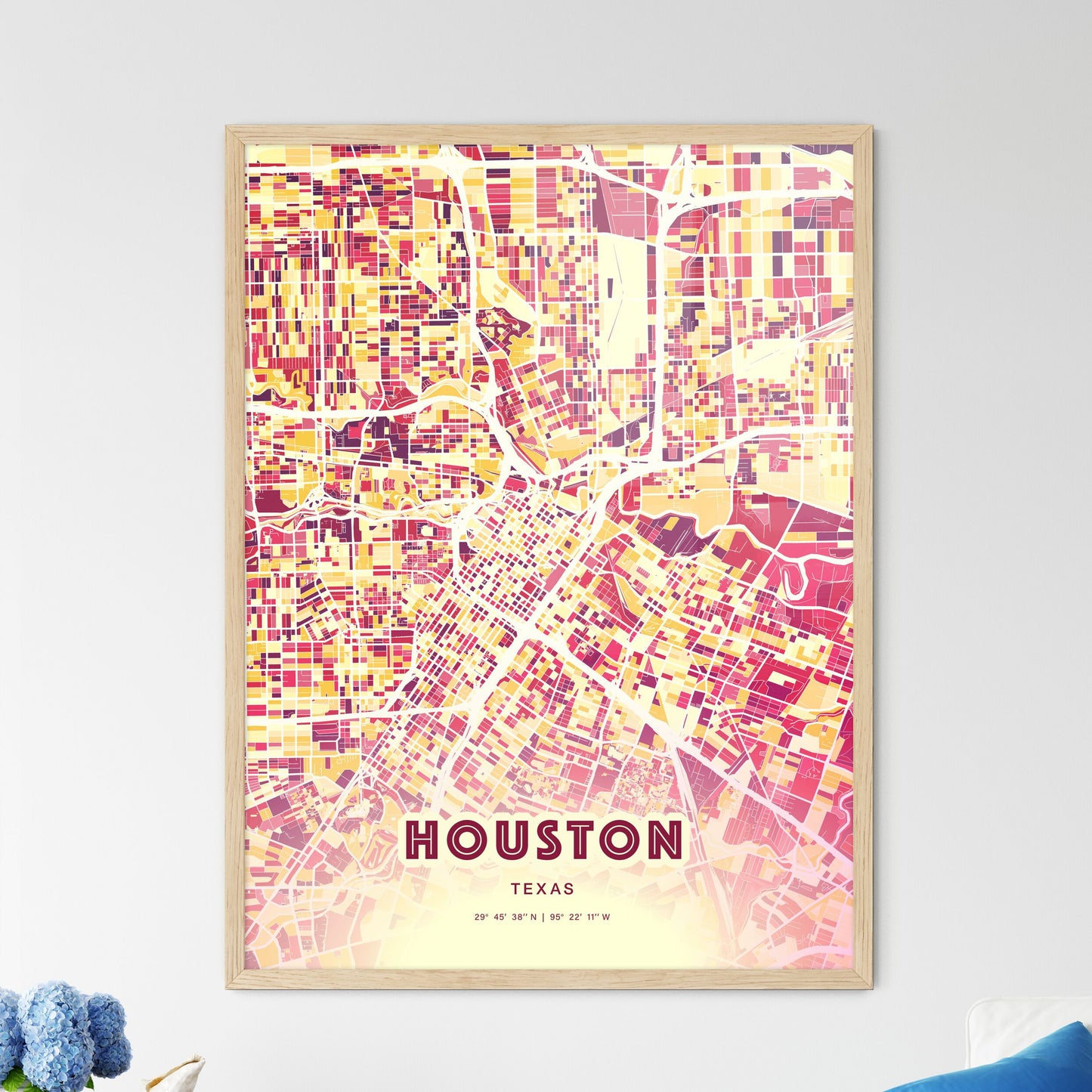 Colorful Houston Texas Fine Art Map Hot Red