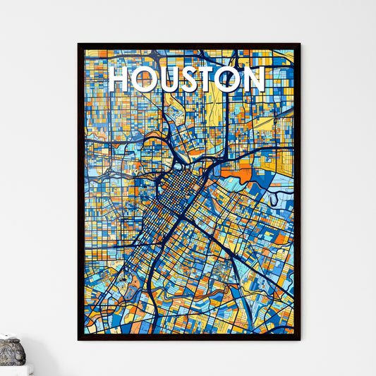 HOUSTON TEXAS Vibrant Colorful Art Map Poster Blue Orange