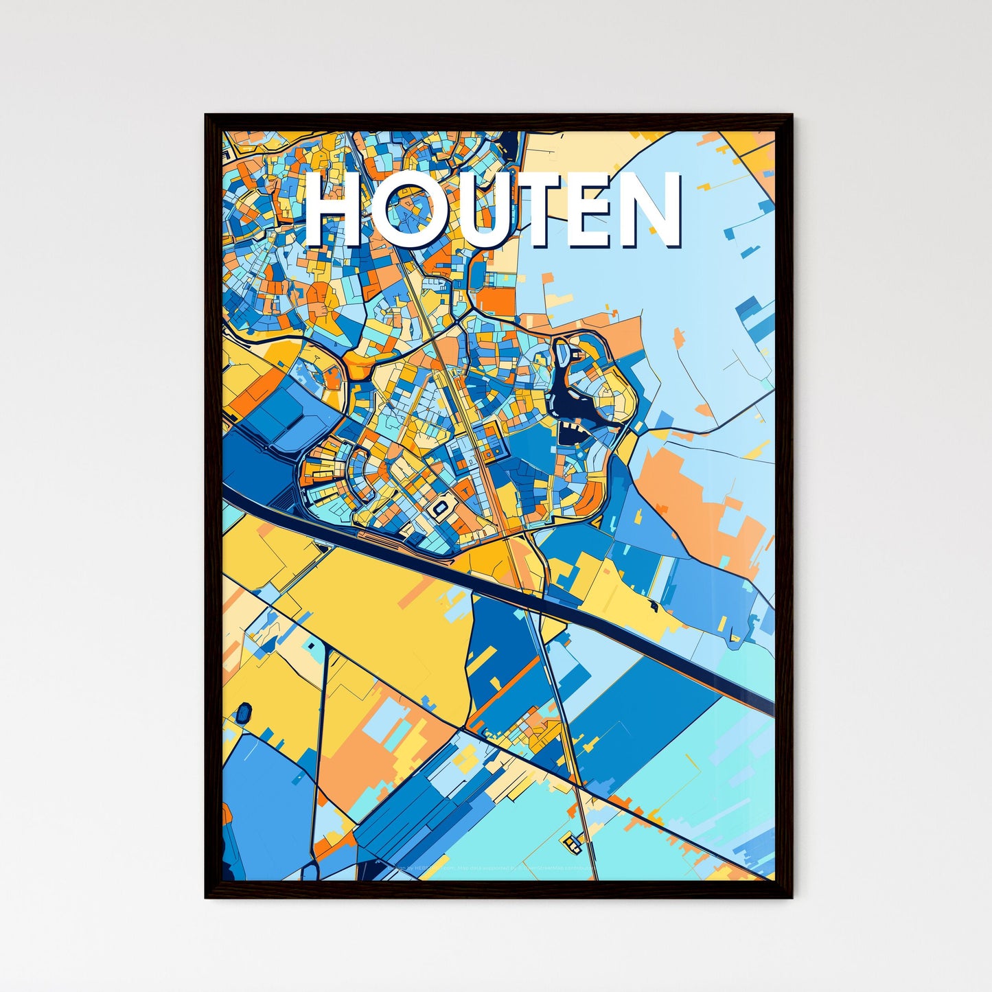 HOUTEN NETHERLANDS Vibrant Colorful Art Map Poster Blue Orange