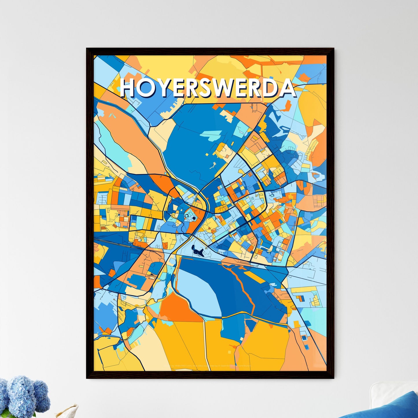 HOYERSWERDA GERMANY Vibrant Colorful Art Map Poster Blue Orange