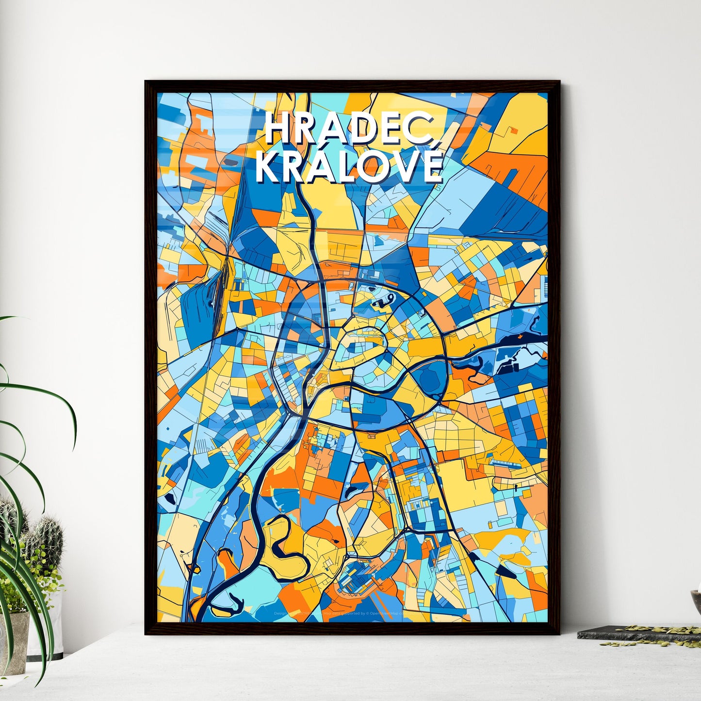 HRADEC KRÁLOVÉ CZECHIA Vibrant Colorful Art Map Poster Blue Orange