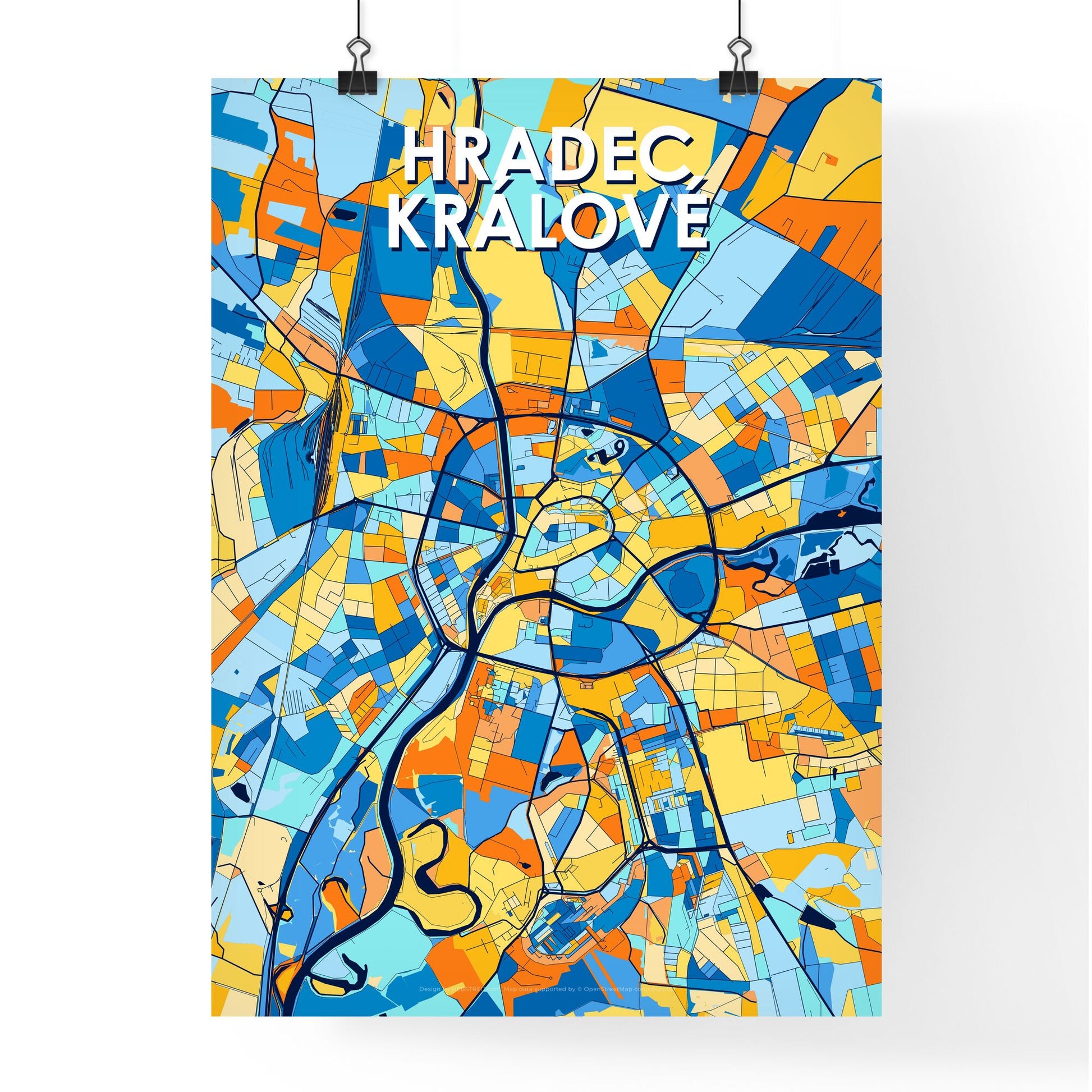 HRADEC KRÁLOVÉ CZECHIA Vibrant Colorful Art Map Poster Blue Orange