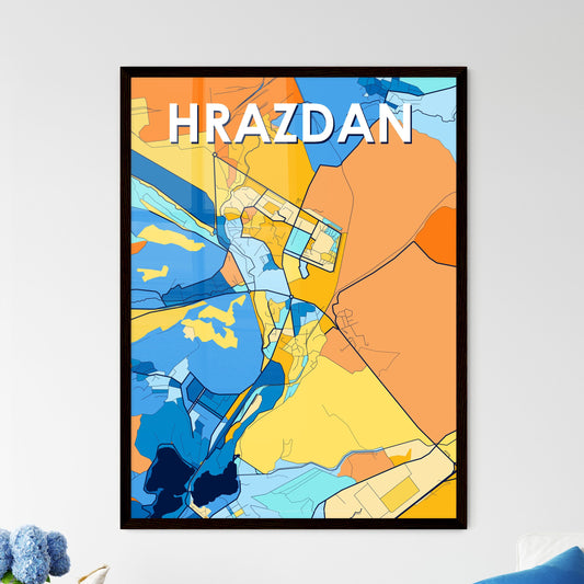 HRAZDAN ARMENIA Vibrant Colorful Art Map Poster Blue Orange