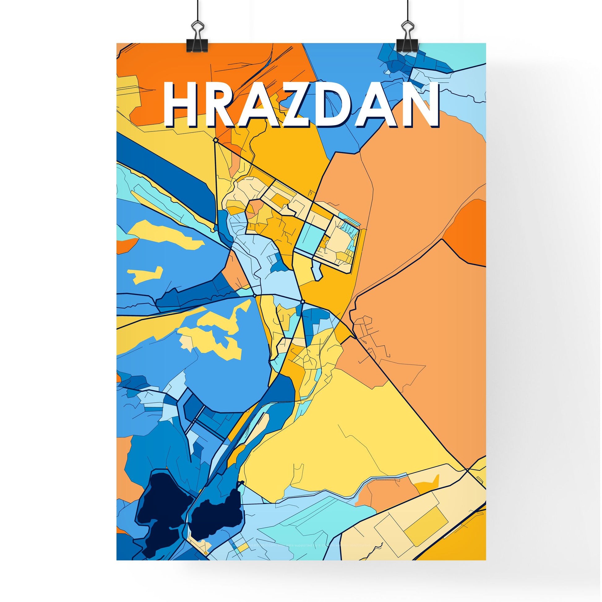 HRAZDAN ARMENIA Vibrant Colorful Art Map Poster Blue Orange